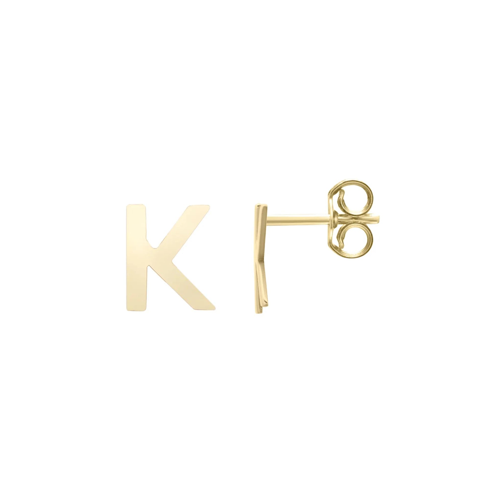 Initial Stud Earrings Letter "k" 14K Yellow Gold Size 5.00mm