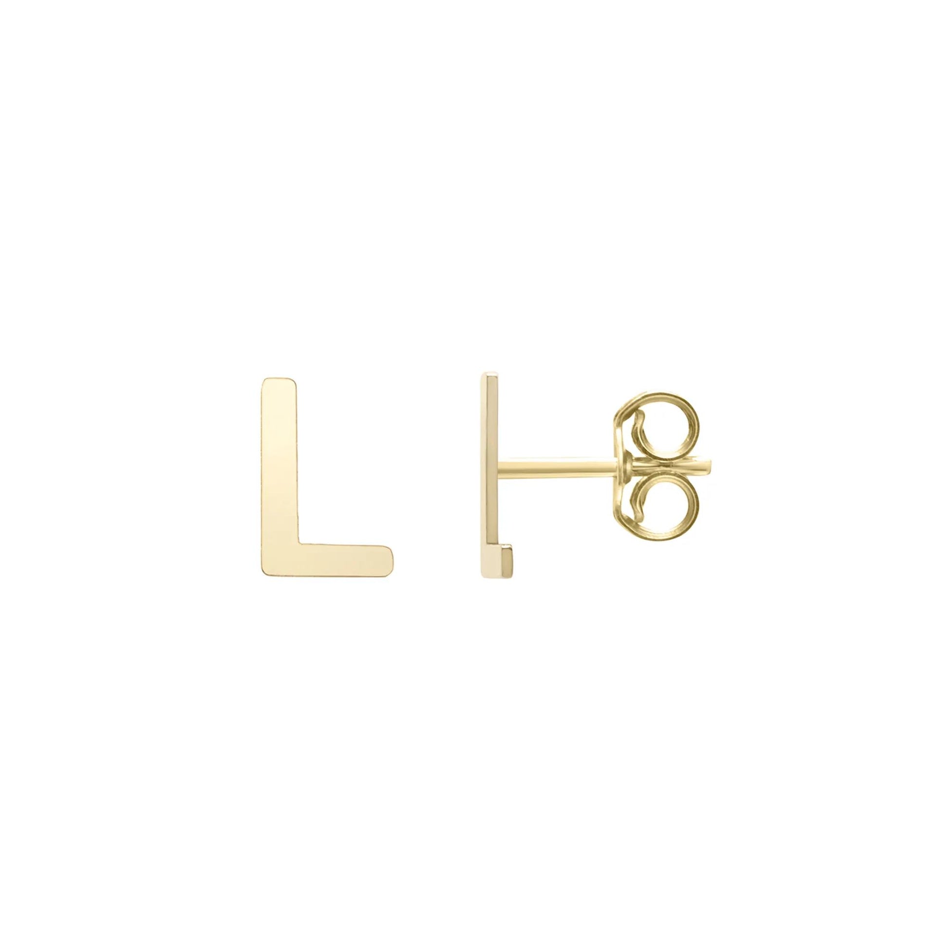 Initial Stud Earrings Letter "l" 14K Yellow Gold Size 4.20mm