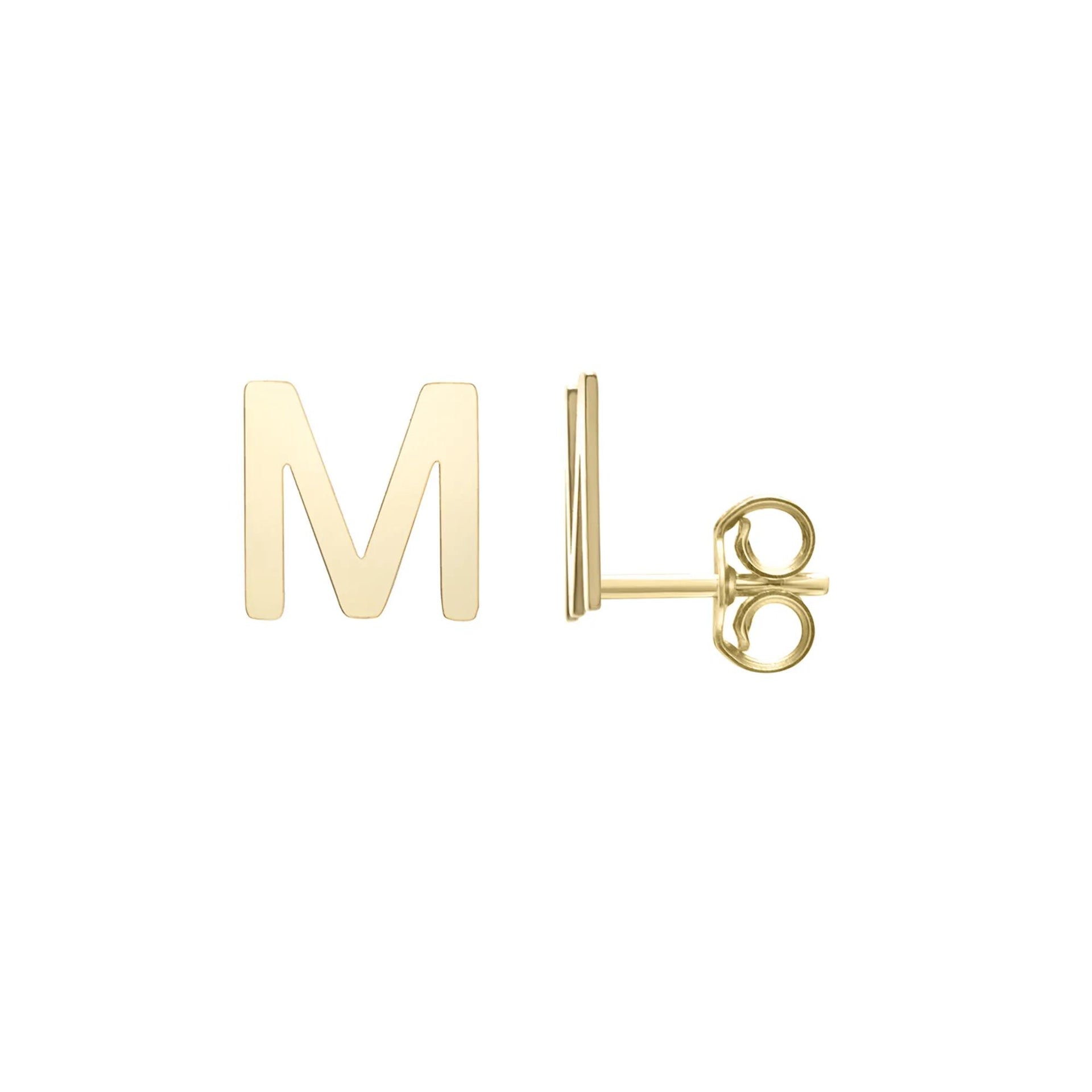Initial Stud Earrings Letter "m" 14K Yellow Gold Size 6.20mm