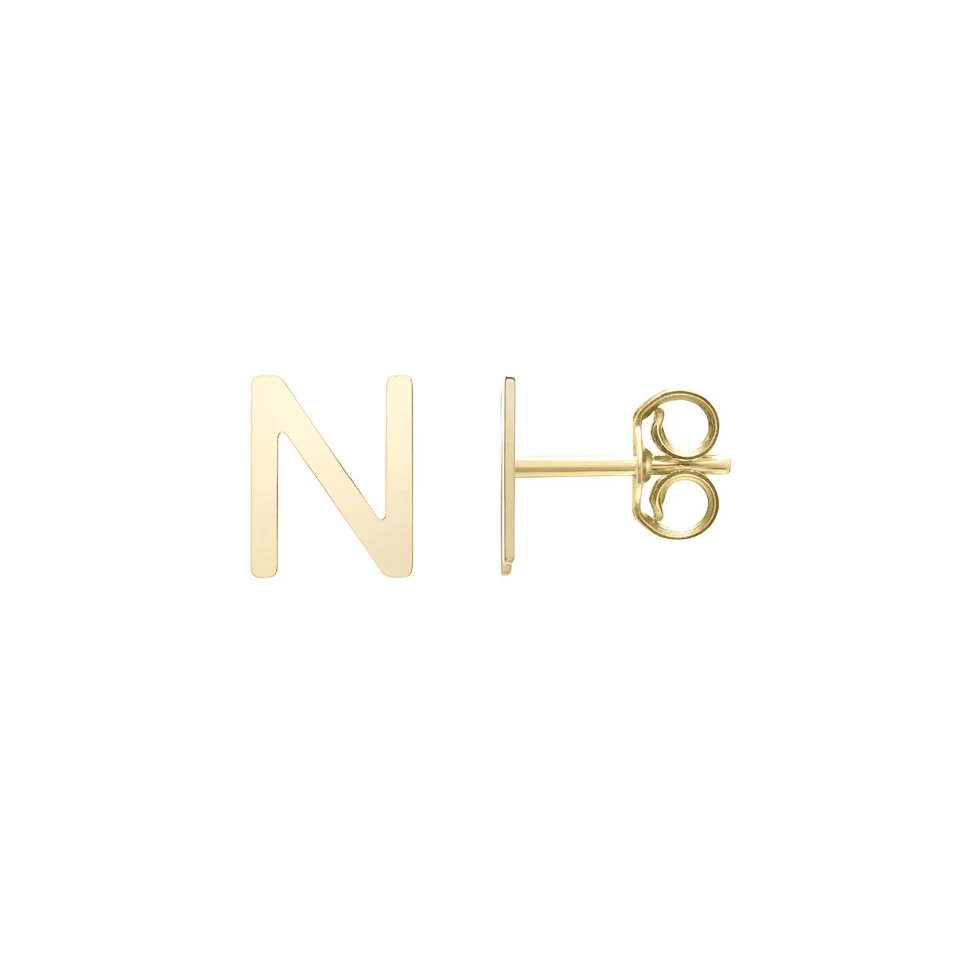 Initial Stud Earrings Letter "n" 14K Yellow Gold Size 5.00mm