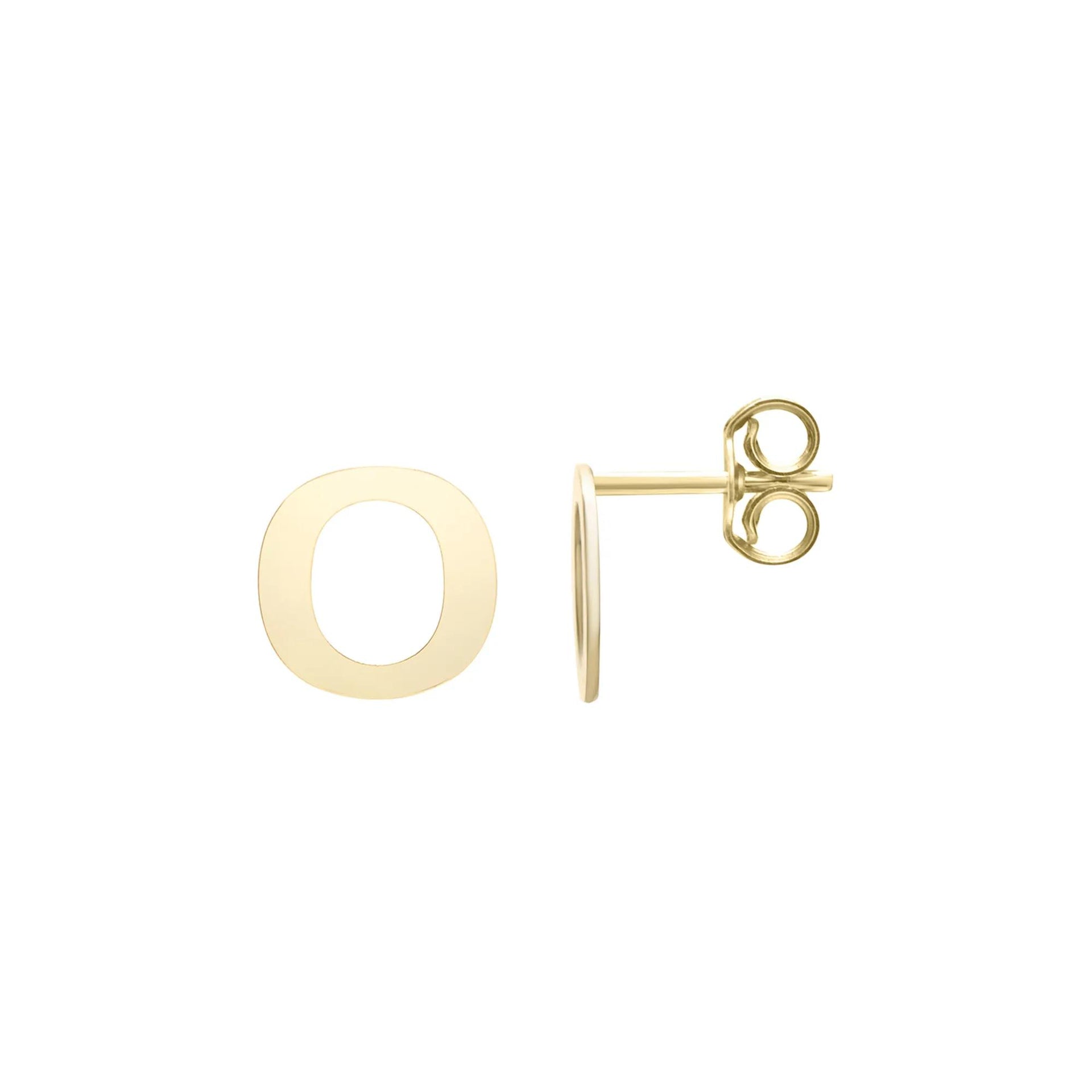 Initial Stud Earrings Letter "o" 14K Yellow Gold Size 6.40mm