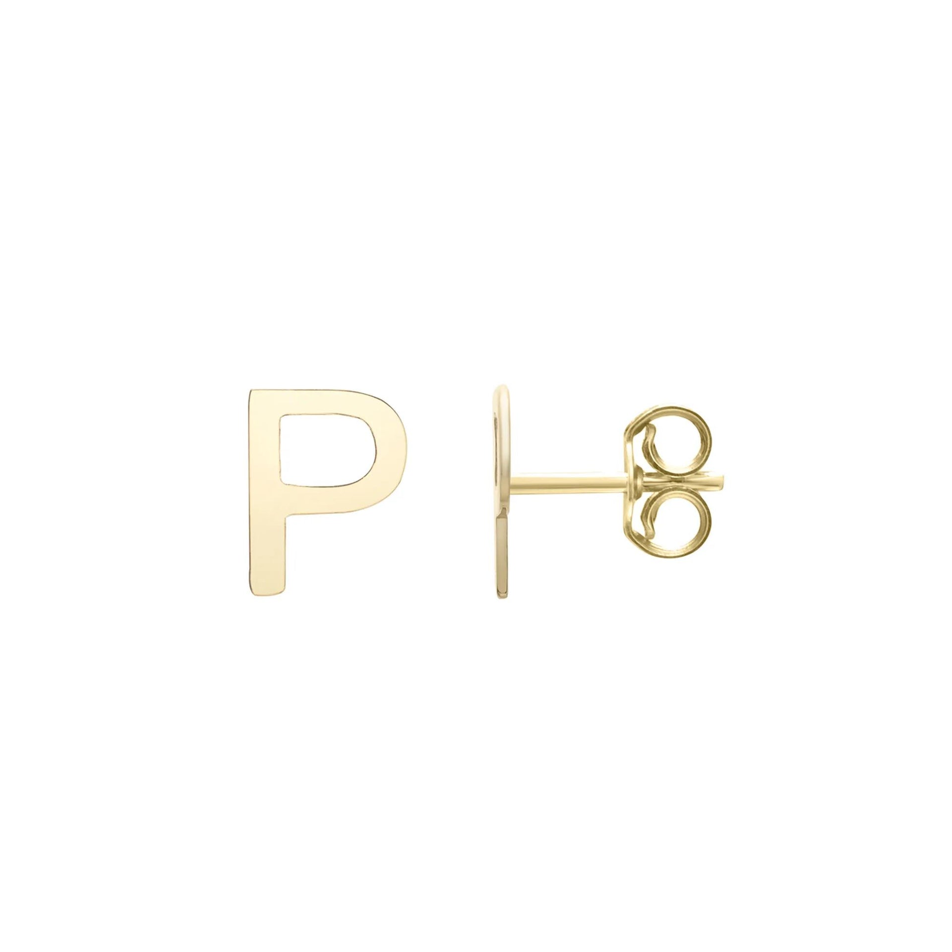 Initial Stud Earrings Letter "p" 14K Yellow Gold Size 5.00mm