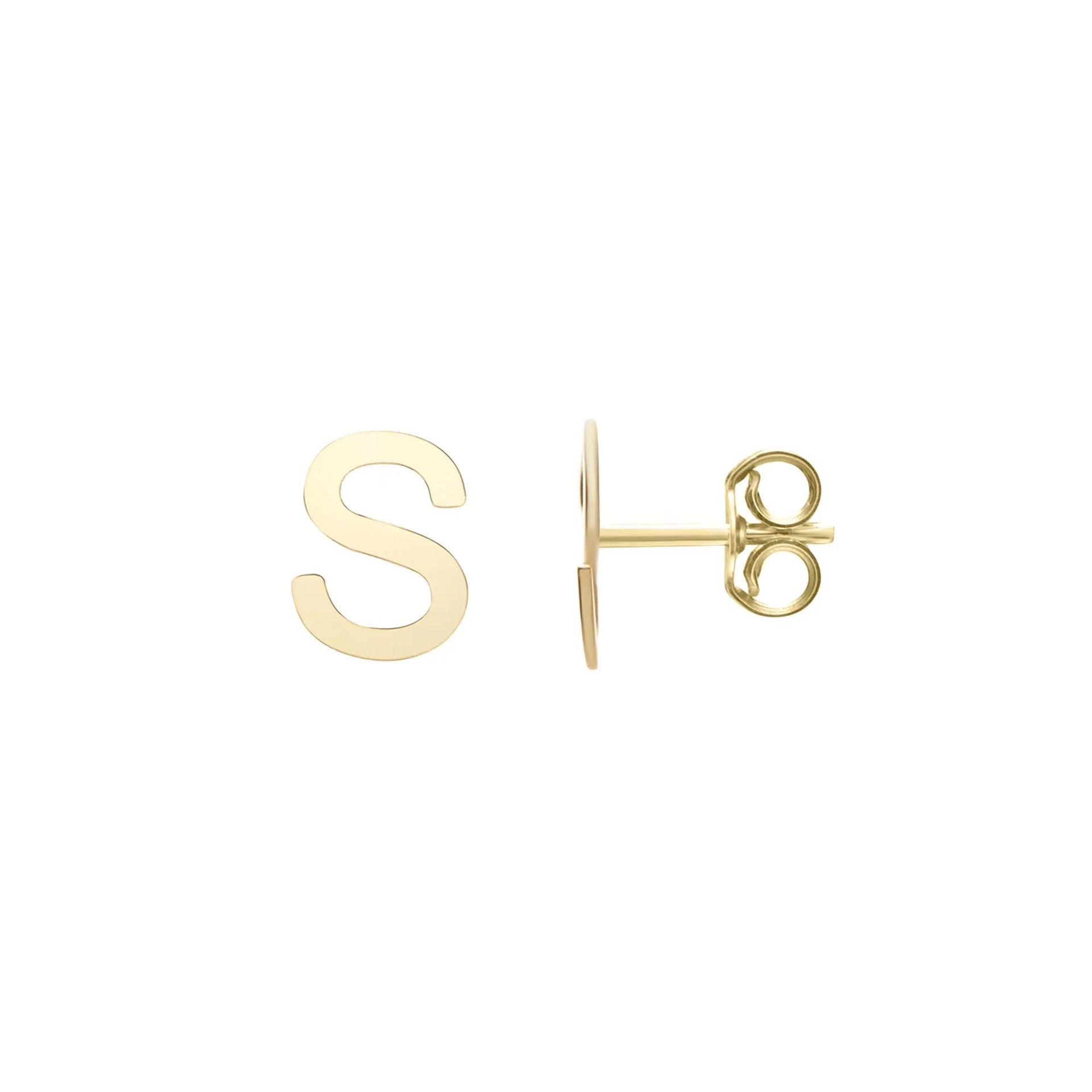 Initial Stud Earrings Letter "s" 14K Yellow Gold Size 5.30mm