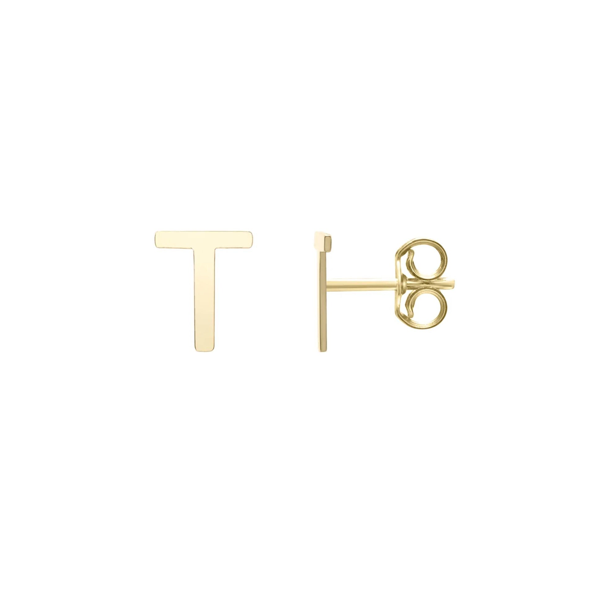 Initial Stud Earrings Letter "t" 14K Yellow Gold Size 4.20mm