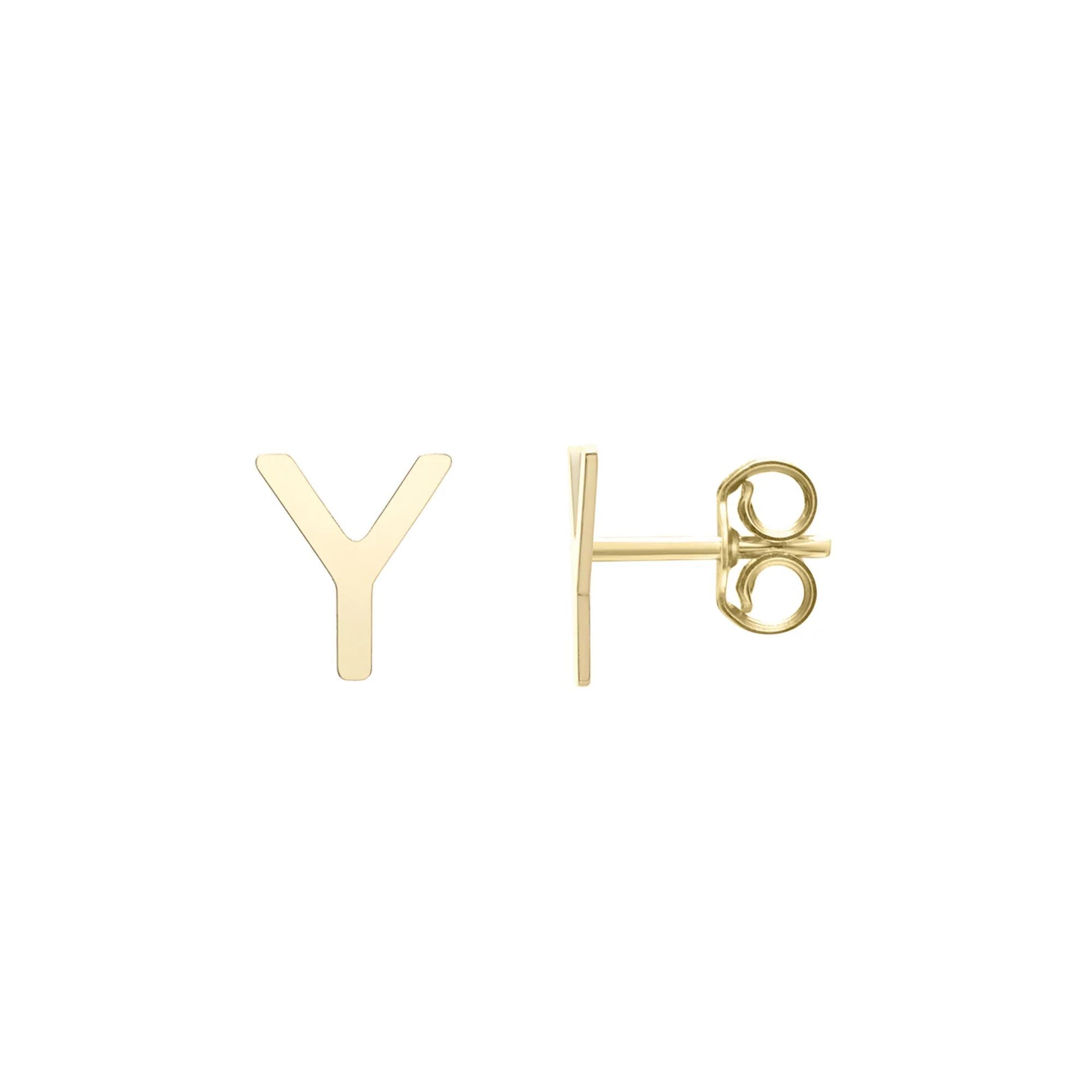 Initial Stud Earrings Letter "y" 14K Yellow Gold Size 5.00mm