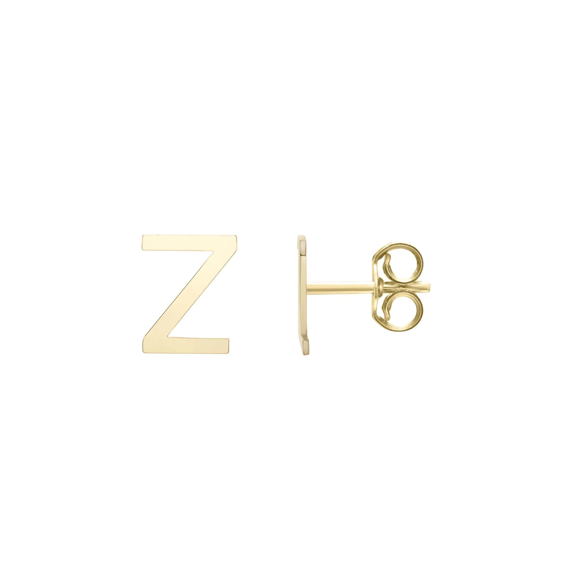 Initial Stud Earrings Letter "z" 14K Yellow Gold Size 5.00mm