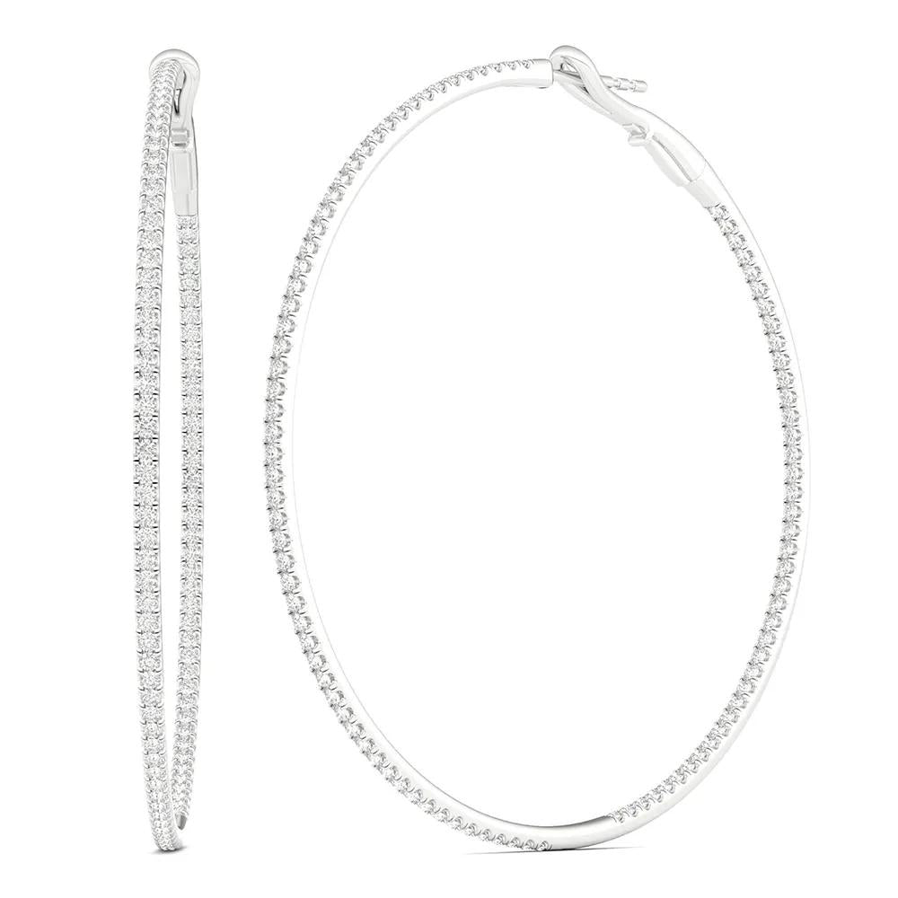 1 CT. Tw. Inside-Out Diamond Hoop Earrings 10K White Gold Size 1.30mm