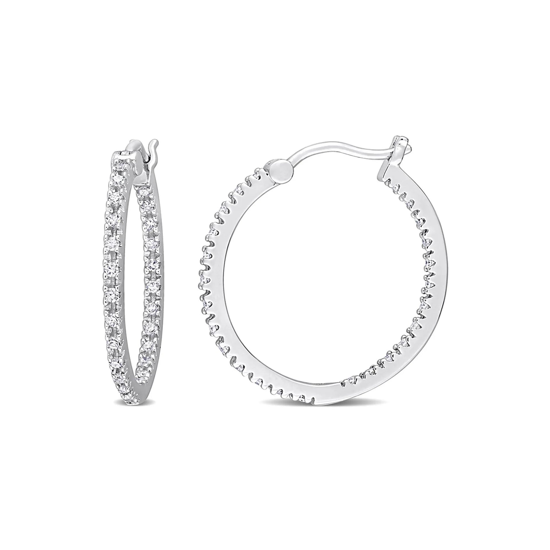 1/4 CT. Tw. Inside-Out Diamond Hoop Earrings .925 Sterling Silver White Size 1.50mm