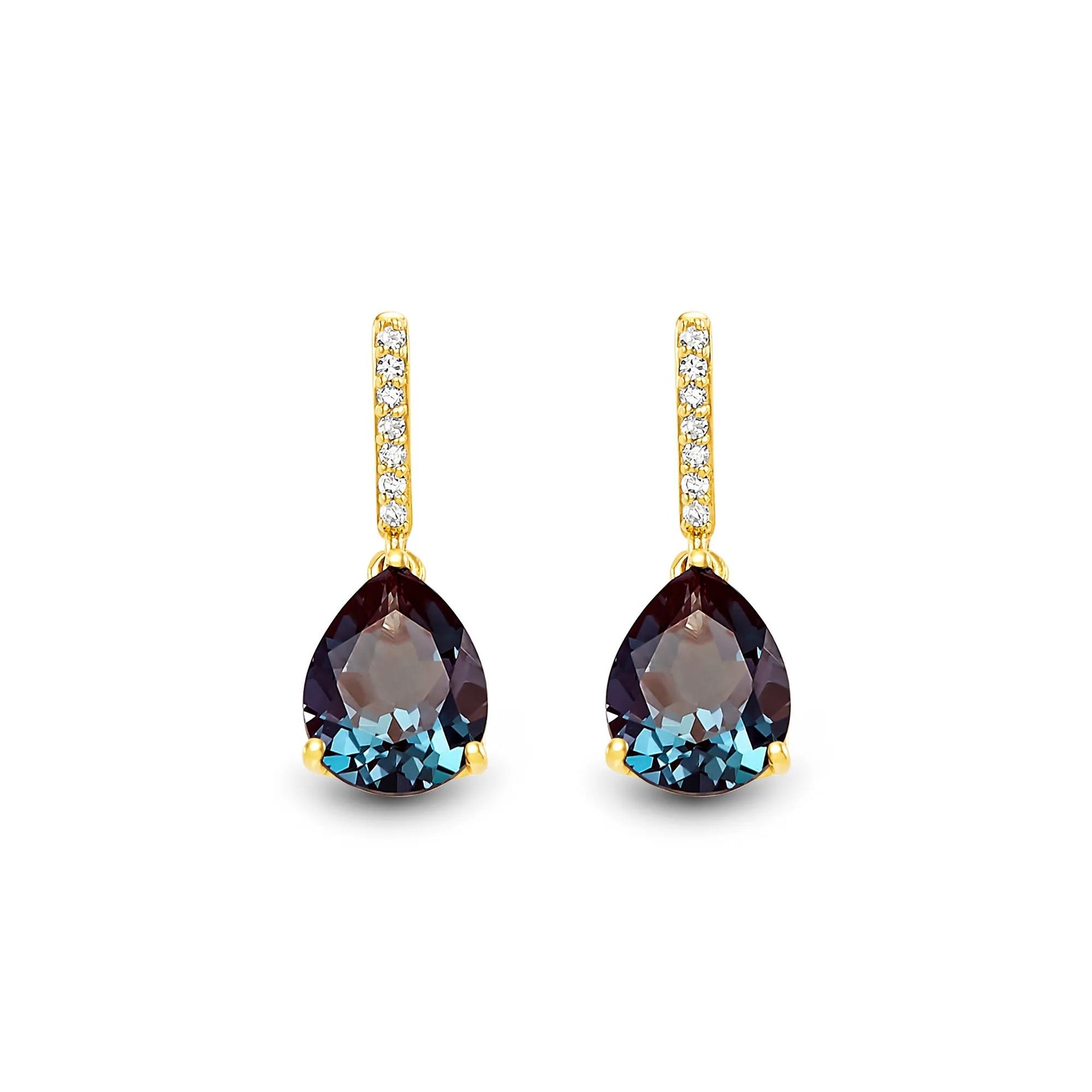 Lab-Created Alexandrite and Diamond Accent Drop Earrings 10K Yellow Gold Size 7.00mm