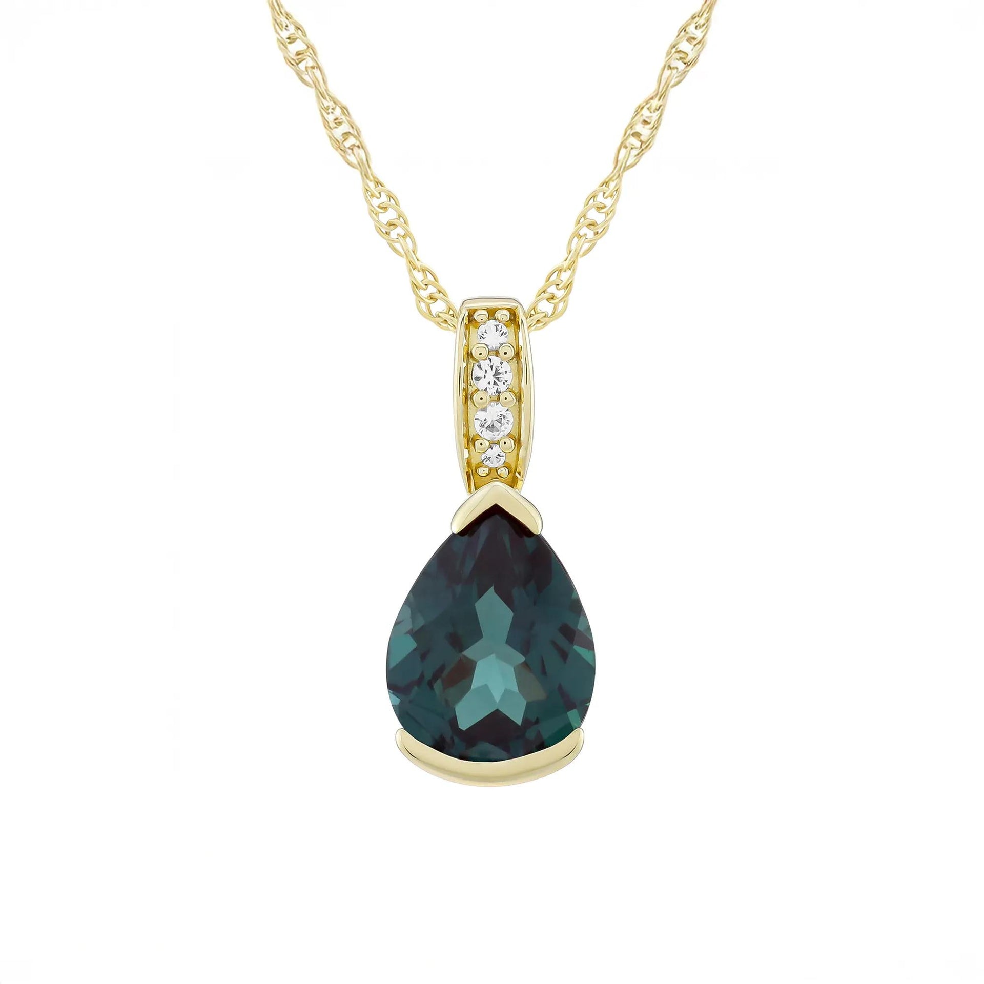 Lab-Created Alexandrite and Diamond Accent Pendant Necklace 10K Yellow Gold Size 18"