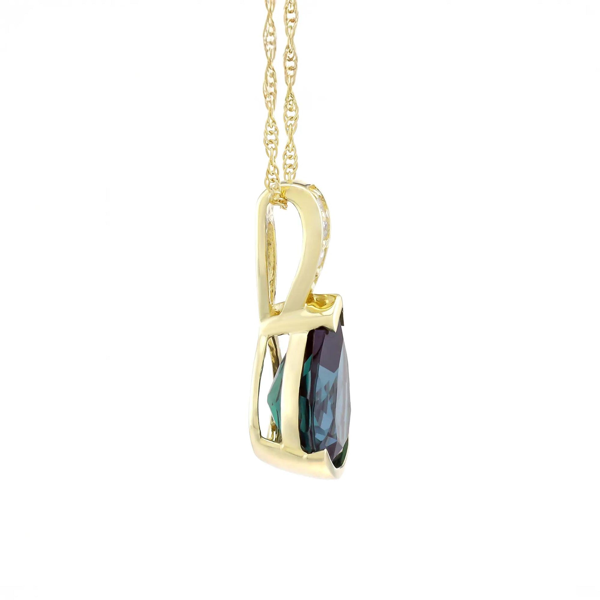 Lab-Created Alexandrite and Diamond Accent Pendant Necklace 10K Yellow Gold Size 18"