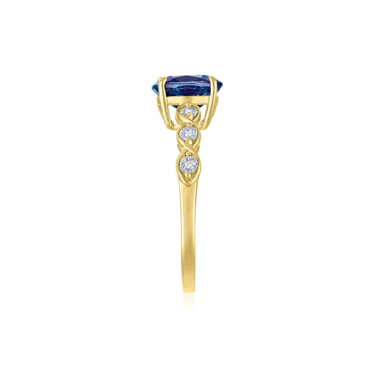 Lab-Created Alexandrite and Diamond Accent Ring 10K Yellow Gold Size 6 1mm