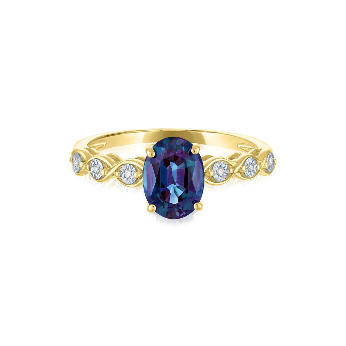 Lab-Created Alexandrite and Diamond Accent Ring 10K Yellow Gold Size 6 1mm