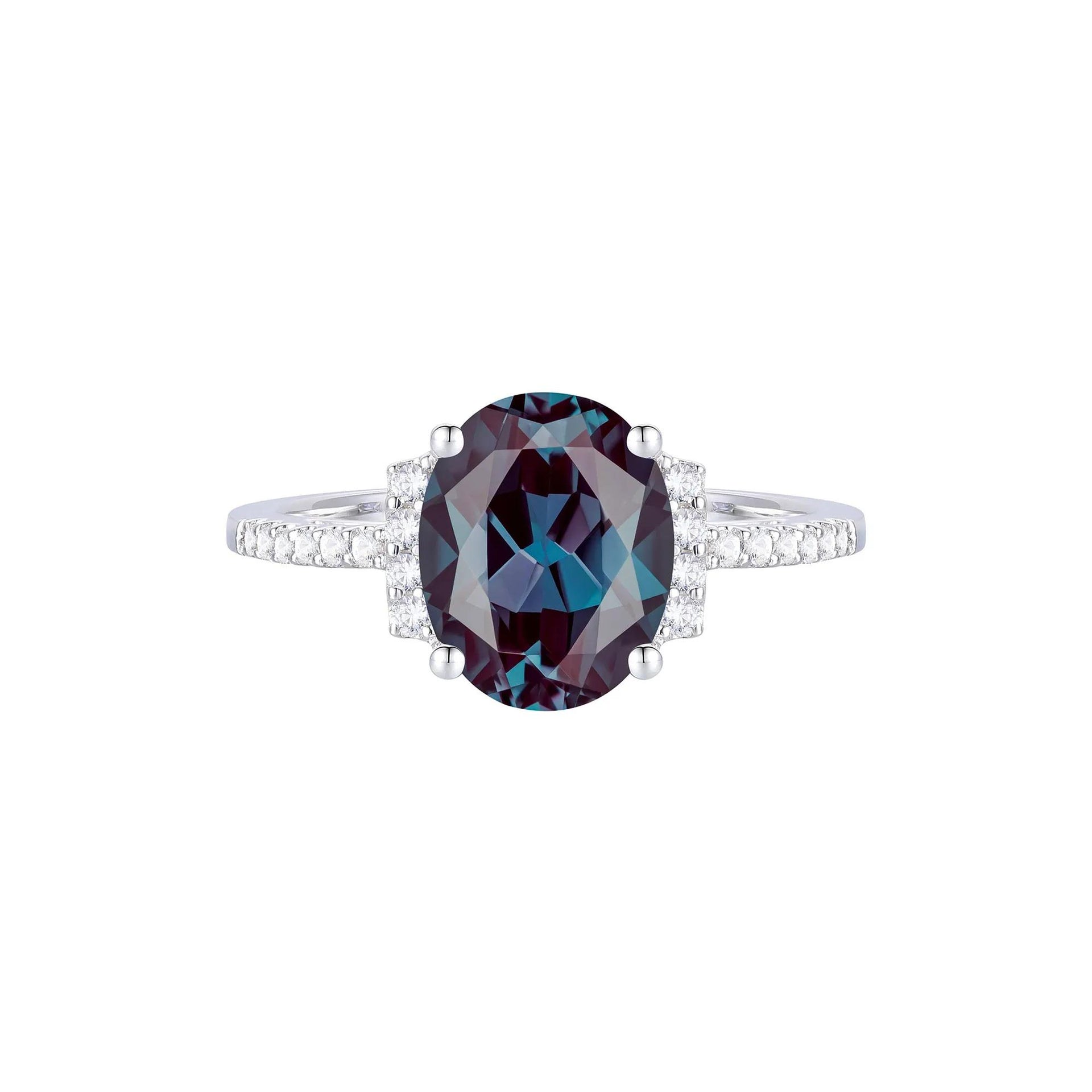 1/7 CT. Tw. Lab-Created Alexandrite and Diamond Ring 10K White Gold Size 9 1mm