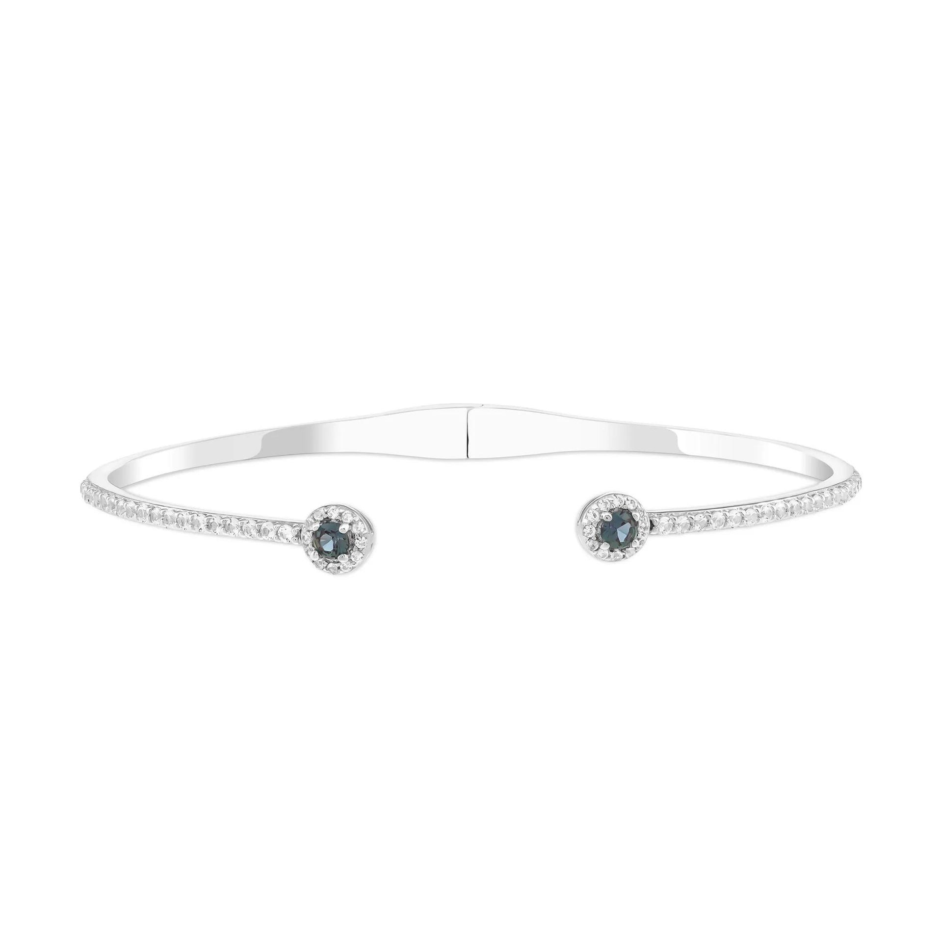 Lab-Created Alexandrite & Lab-Created White Sapphire Bangle Bracelet .925 Sterling Silver Size 5.30mm