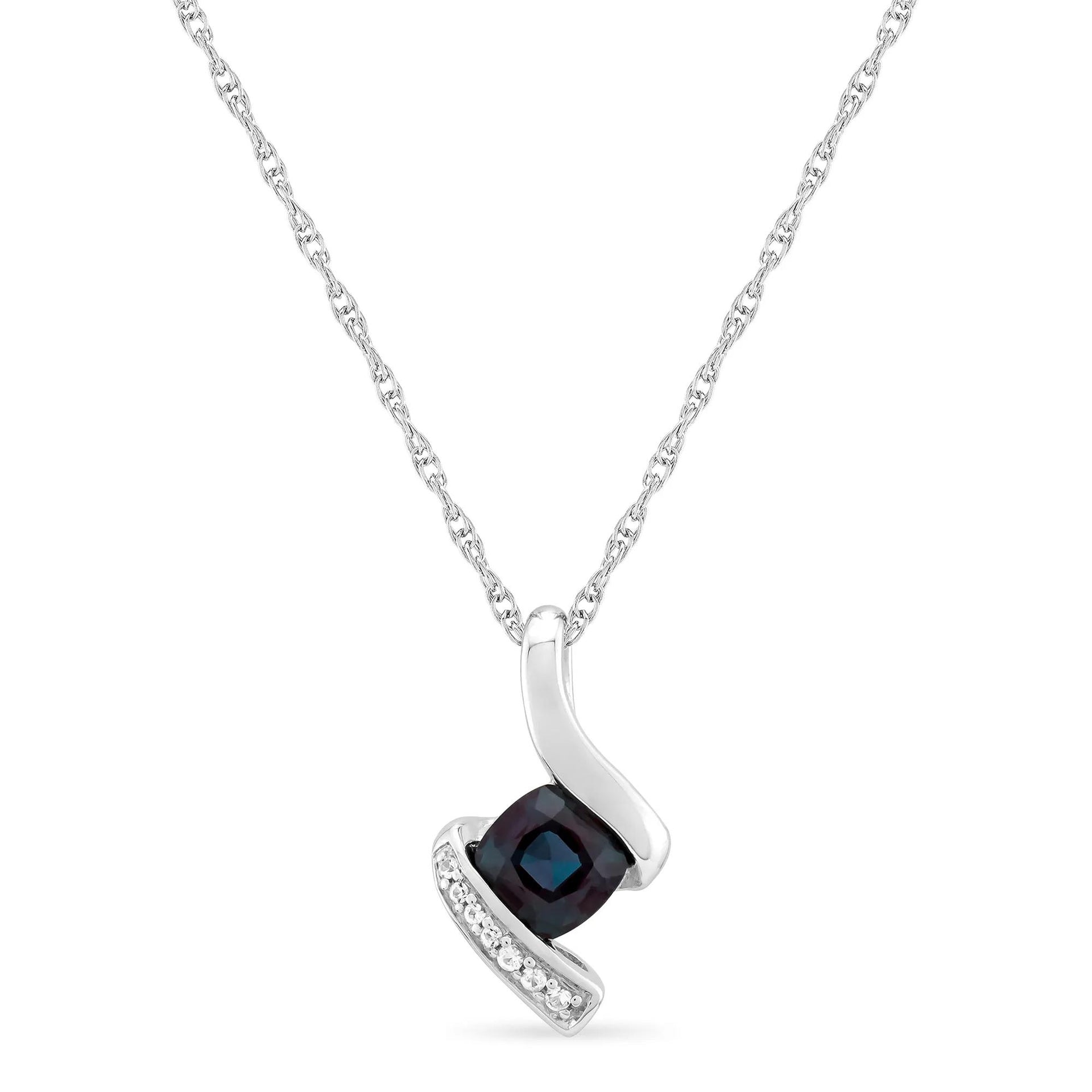 Lab-Created Alexandrite and Lab-Created White Sapphire Pendant Necklace .925 Sterling Silver Size 18"