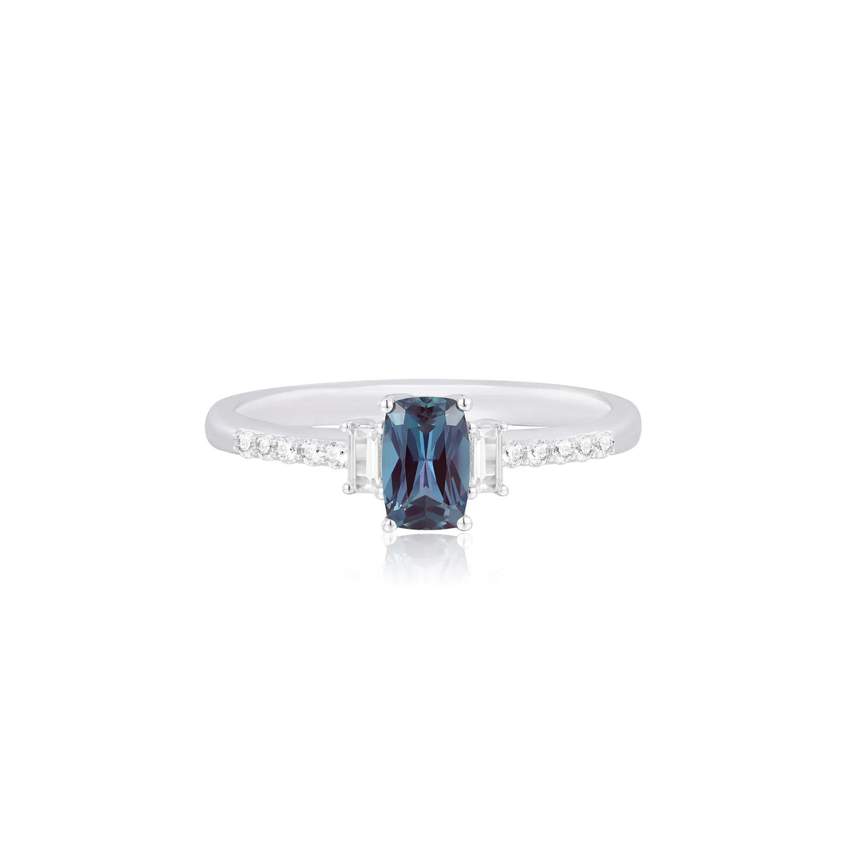 Lab-Created Alexandrite and Lab-Created White Sapphire Ring 10K White Gold Size 8