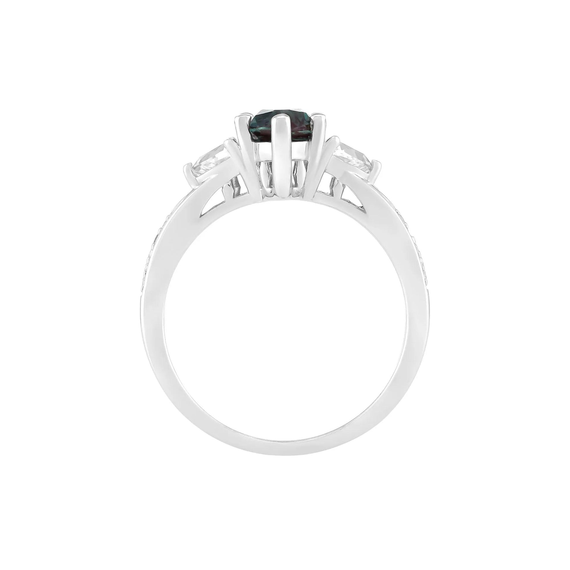 Lab-Created Alexandrite Marquise & Lab-Created White Sapphire Ring .925 Sterling Silver Size 7.5 2mm