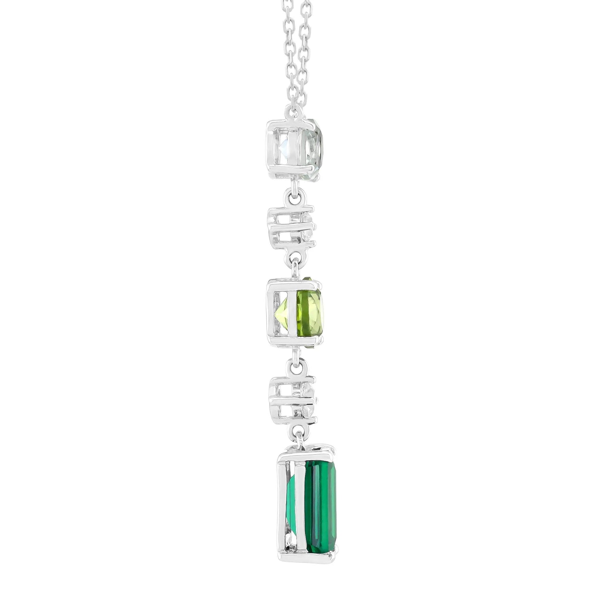 Lab-Created and Natural Gemstone Pendant Necklace .925 Sterling Silver White Size 18"