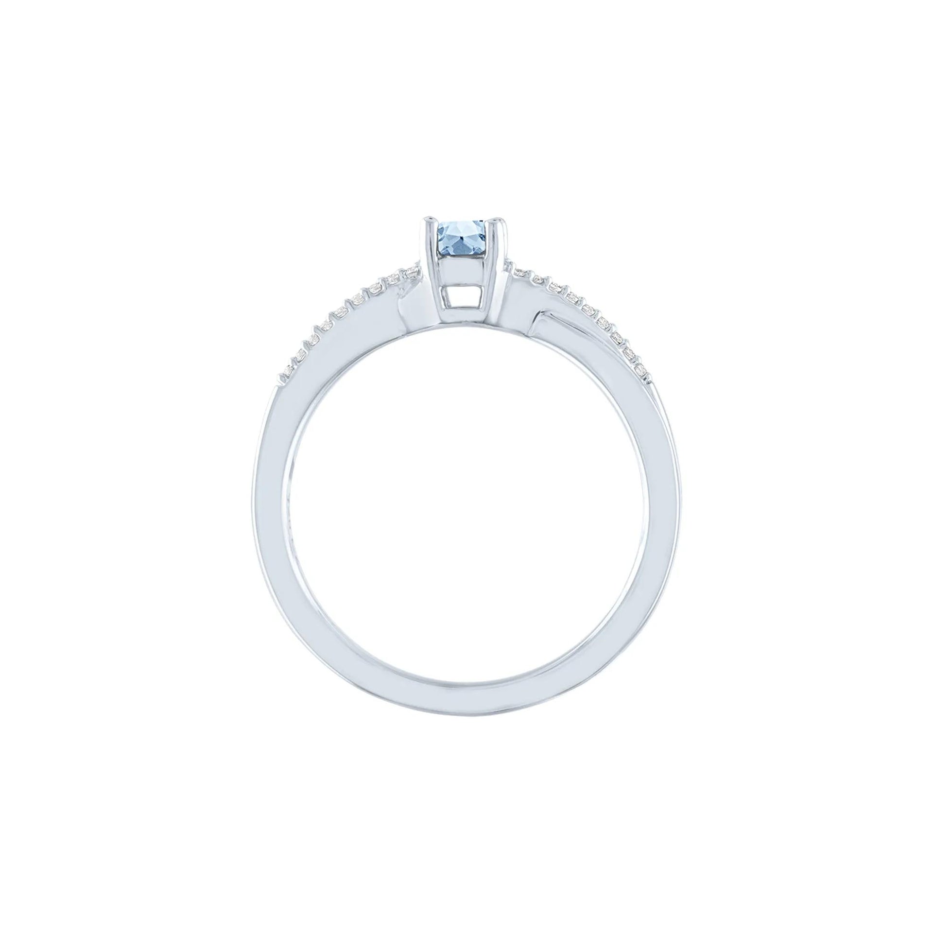 Lab Created Aquamarine & Diamond Promise Ring 10K White Gold Size 7