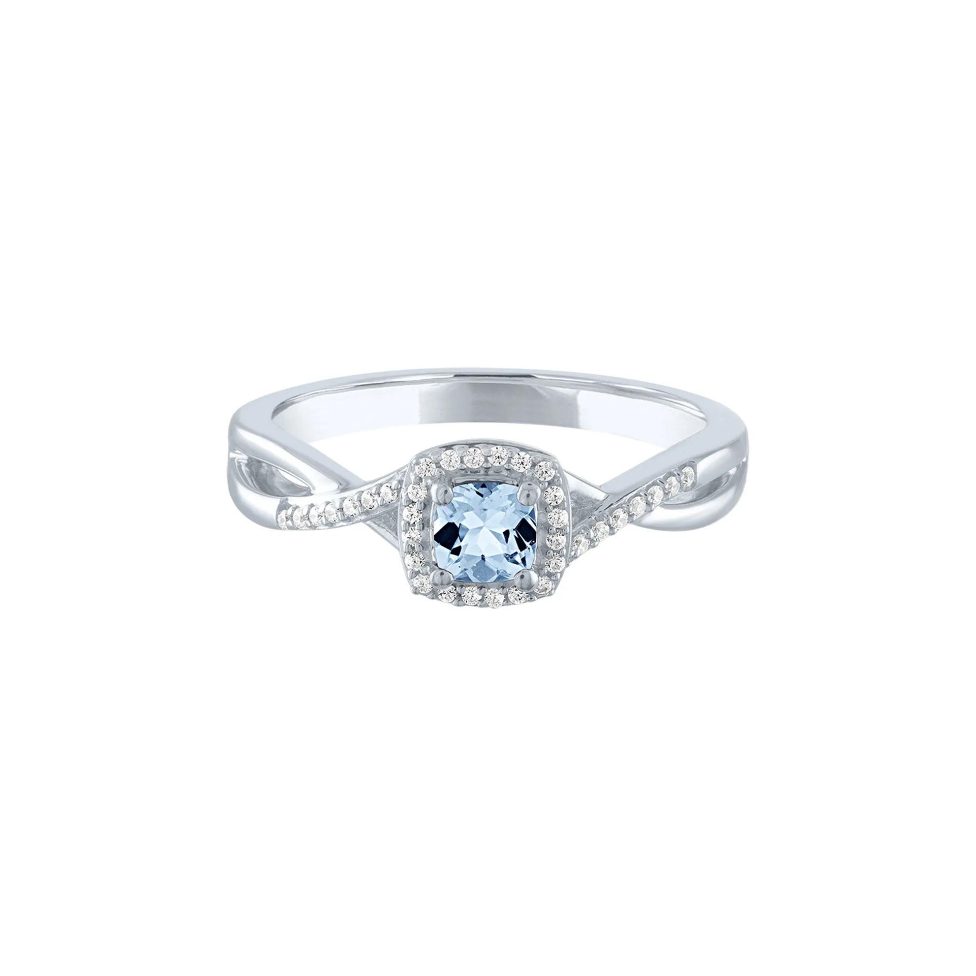 Lab Created Aquamarine & Diamond Promise Ring 10K White Gold Size 7