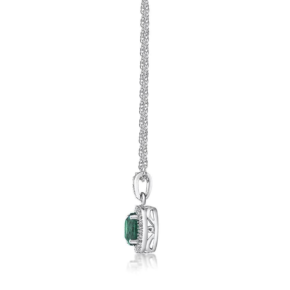 1/10 CT. Tw. Lab Created Emerald & Diamond Pendant Necklace .925 Sterling Silver White Size 18"