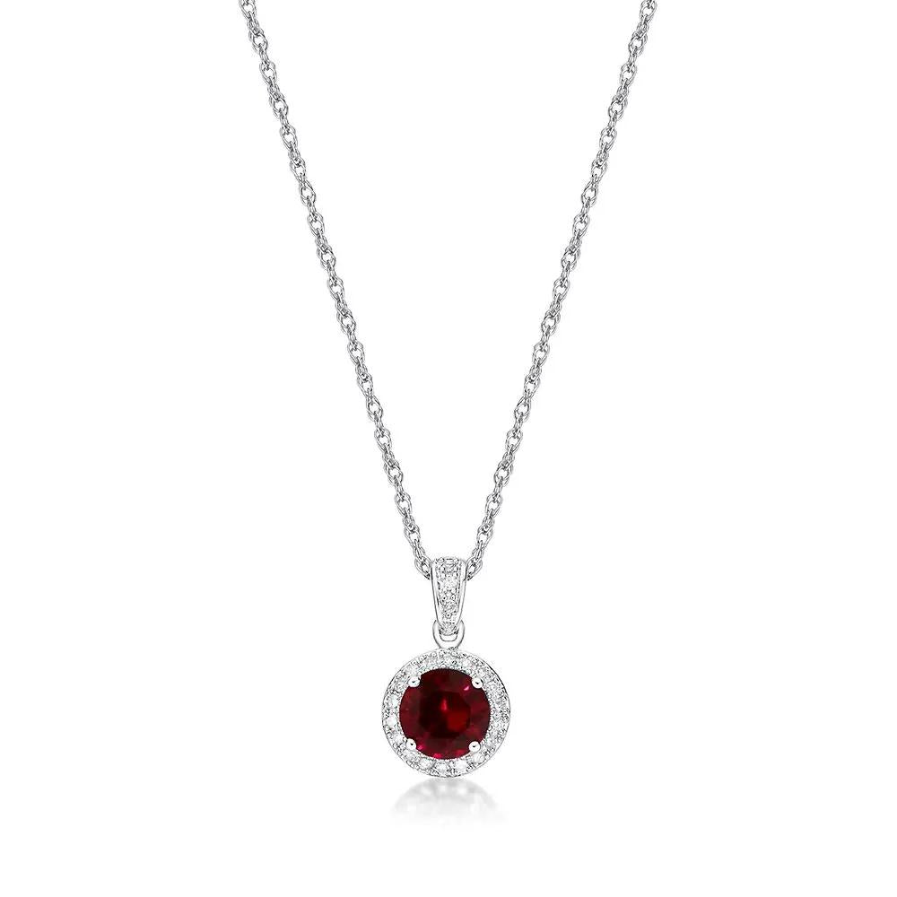 1/10 CT. Tw. Lab Created Ruby & Diamond Pendant Necklace .925 Sterling Silver White Size 18"