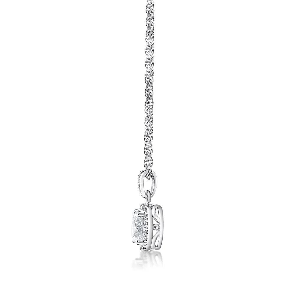 1/10 CT. Tw. Lab Created White Sapphire & Diamond Pendant Necklace .925 Sterling Silver Size 18"