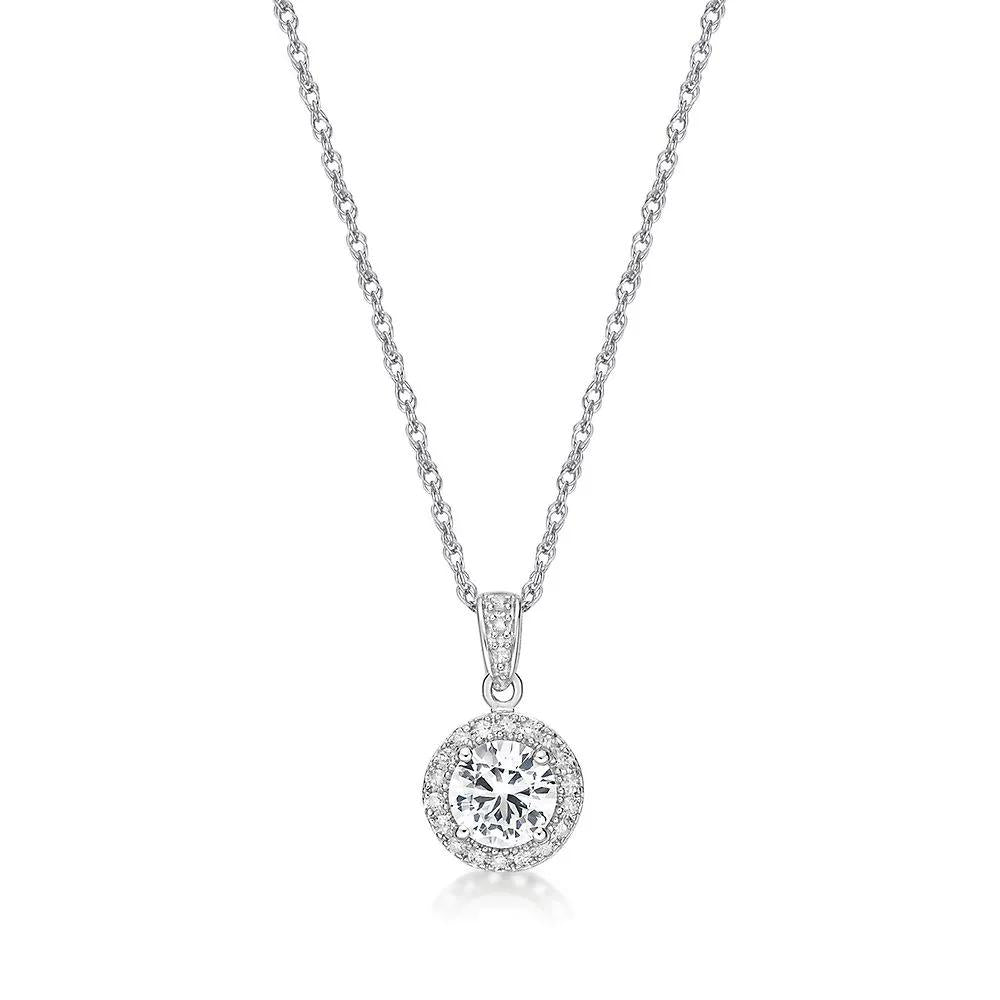 1/10 CT. Tw. Lab Created White Sapphire & Diamond Pendant Necklace .925 Sterling Silver Size 18"