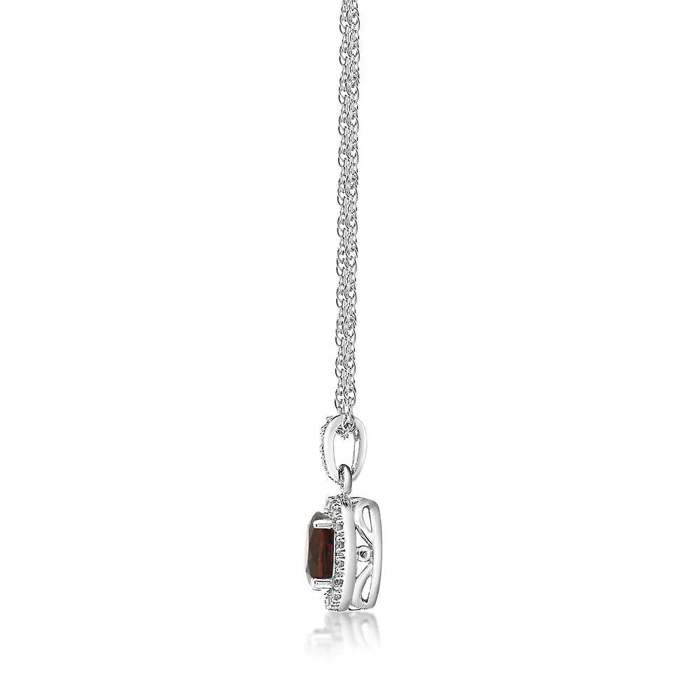 1/10 CT. Tw. Garnet & Diamond Pendant Necklace .925 Sterling Silver White Size 18"