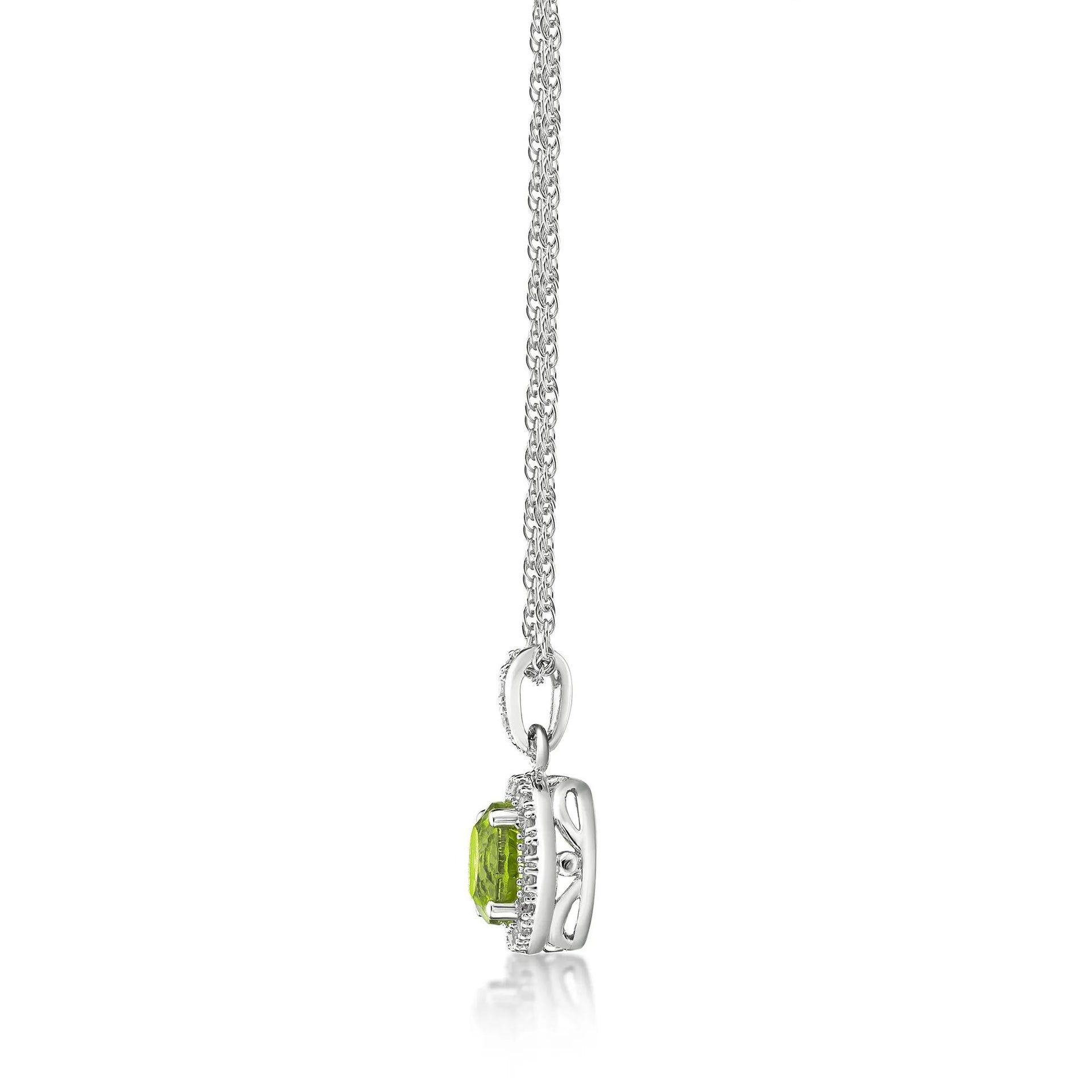 1/10 CT. Tw. Peridot & Diamond Pendant Necklace .925 Sterling Silver White Size 18"