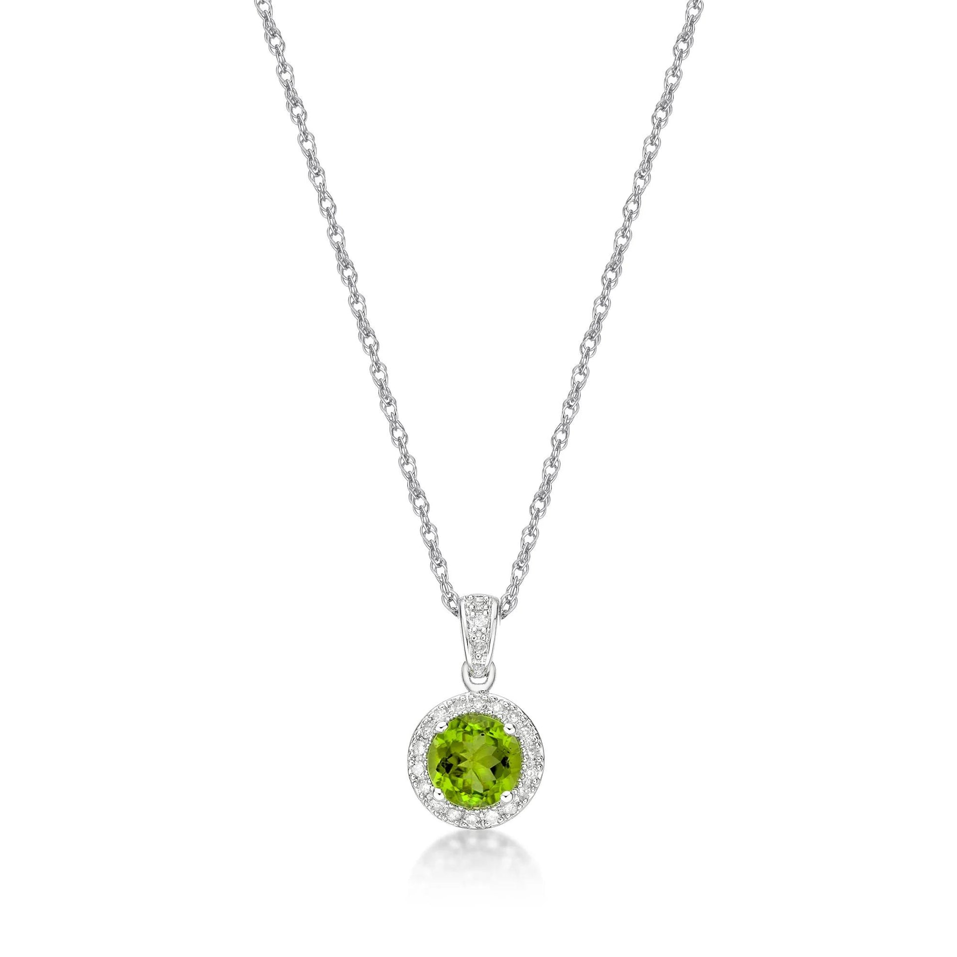 1/10 CT. Tw. Peridot & Diamond Pendant Necklace .925 Sterling Silver White Size 18"