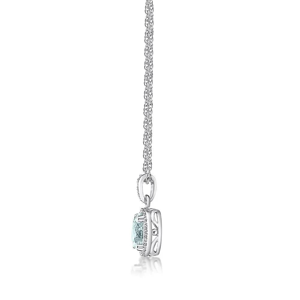1/10 CT. Tw. Aquamarine & Diamond Pendant Necklace .925 Sterling Silver White Size 18"