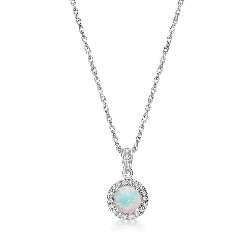 1/10 CT. Tw. Opal & Diamond Pendant Necklace .925 Sterling Silver White Size 18"