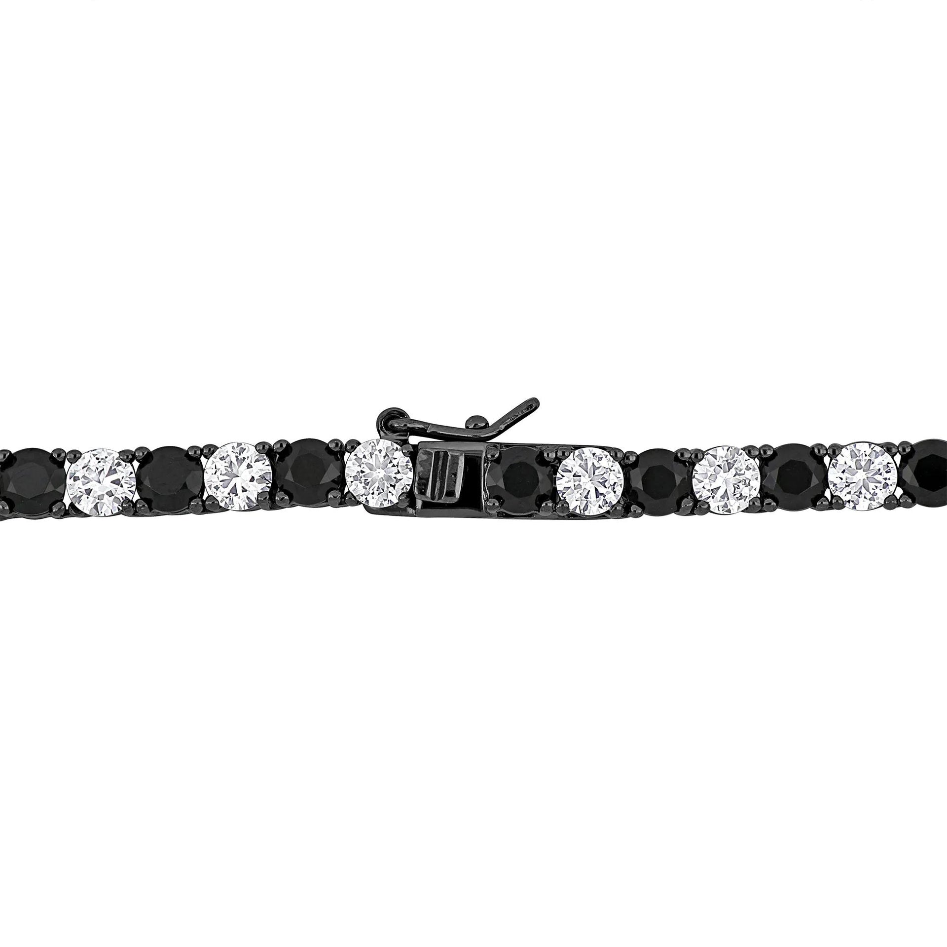 Lab-Created Black Sapphire & Lab-Created White Sapphire Tennis Necklace Black Rhodium Plated .925 Sterling Silver Size 20"