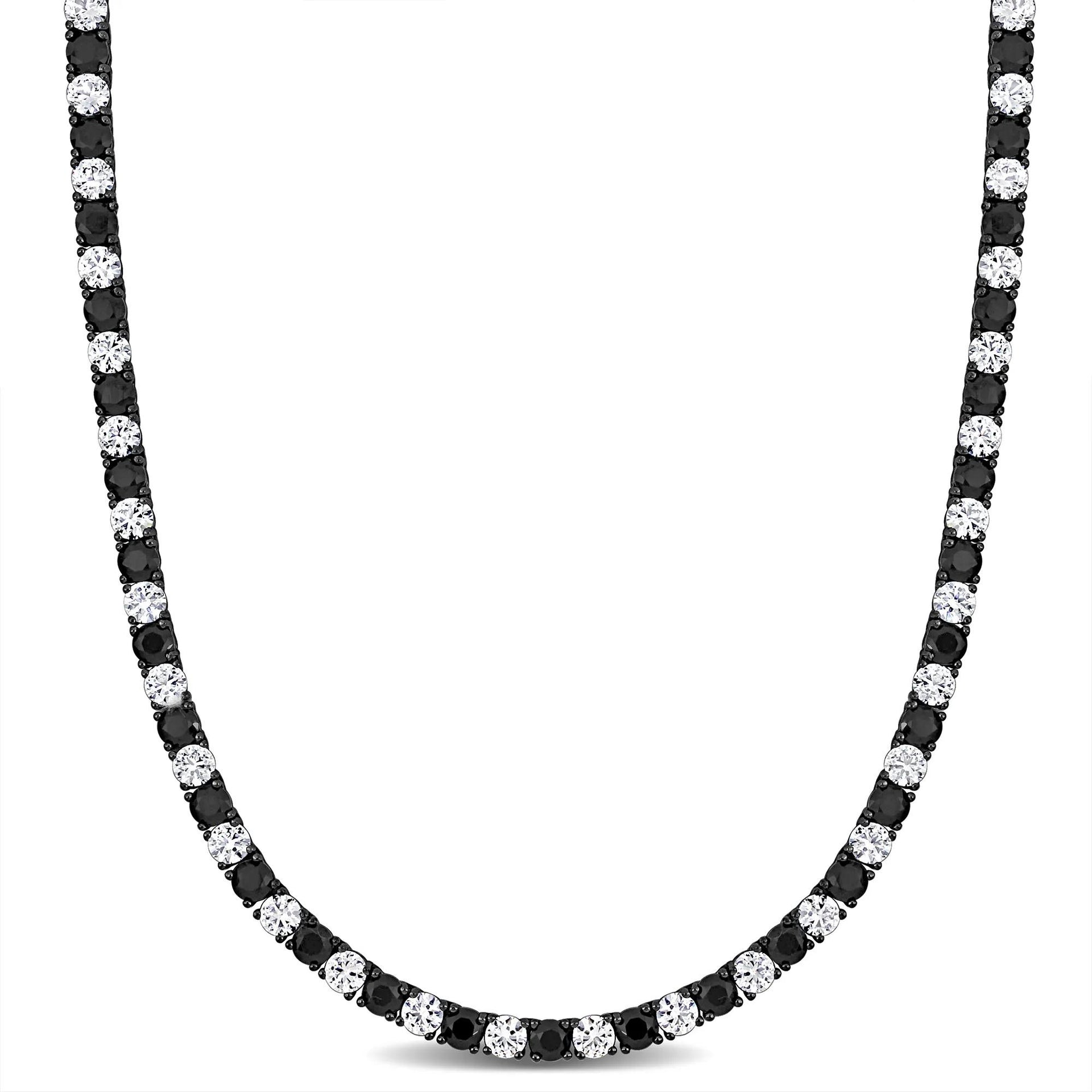 Lab-Created Black Sapphire & Lab-Created White Sapphire Tennis Necklace Black Rhodium Plated .925 Sterling Silver Size 20"