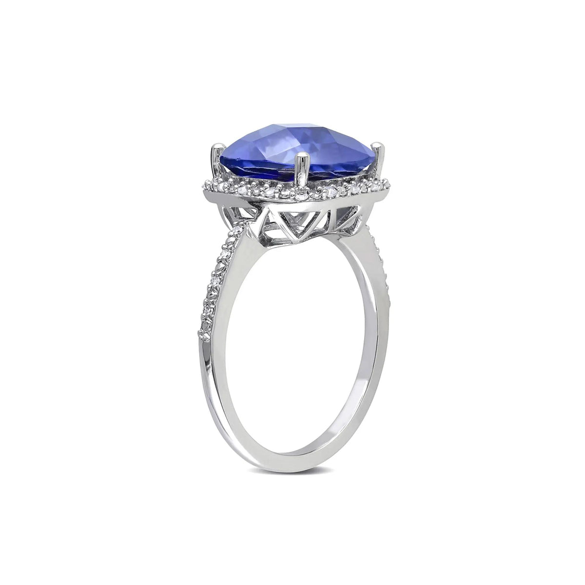 1/10 CT. Tw. Lab Created Blue Sapphire & Diamond Ring .925 Sterling Silver White Size 9.5