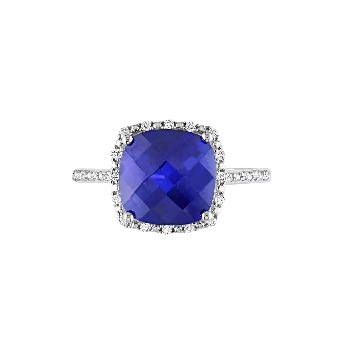 1/10 CT. Tw. Lab Created Blue Sapphire & Diamond Ring .925 Sterling Silver White Size 9.5