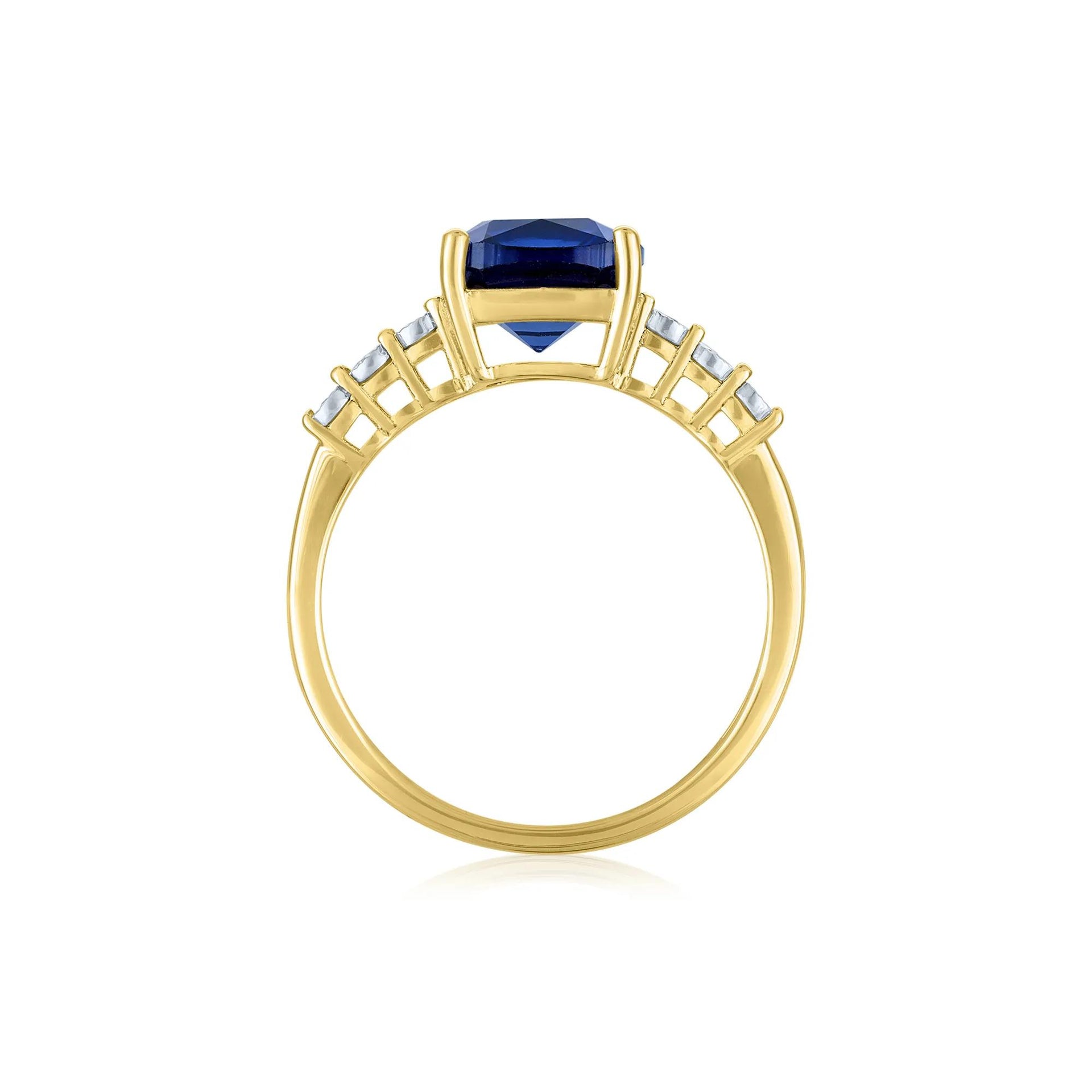 Lab-Created Blue Sapphire and Diamond Accent Ring 10K Yellow Gold Size 6 1mm