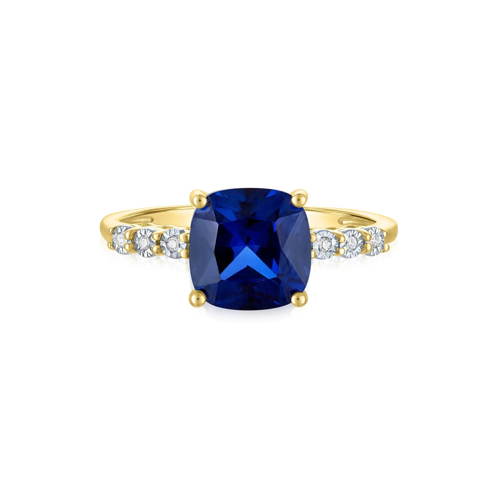 Lab-Created Blue Sapphire and Diamond Accent Ring 10K Yellow Gold Size 6 1mm