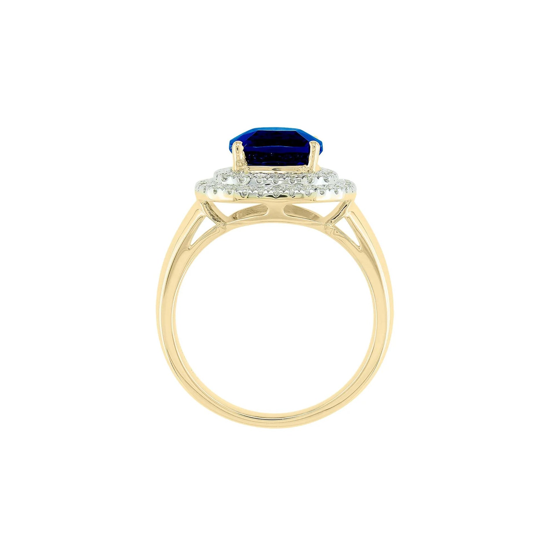 3/8 CT. Tw. Lab-Created Blue Sapphire and Diamond Ring 10K Yellow Gold Round Brilliant Cut Size 7 1mm