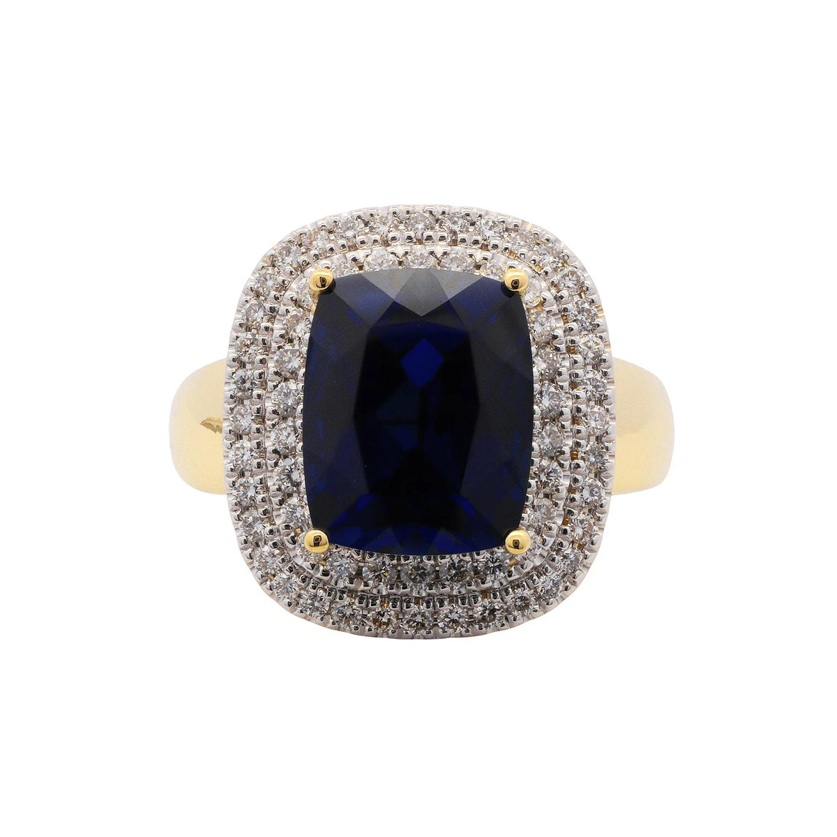 3/8 CT. Tw. Lab-Created Blue Sapphire and Diamond Ring 10K Yellow Gold Round Brilliant Cut Size 6 1mm