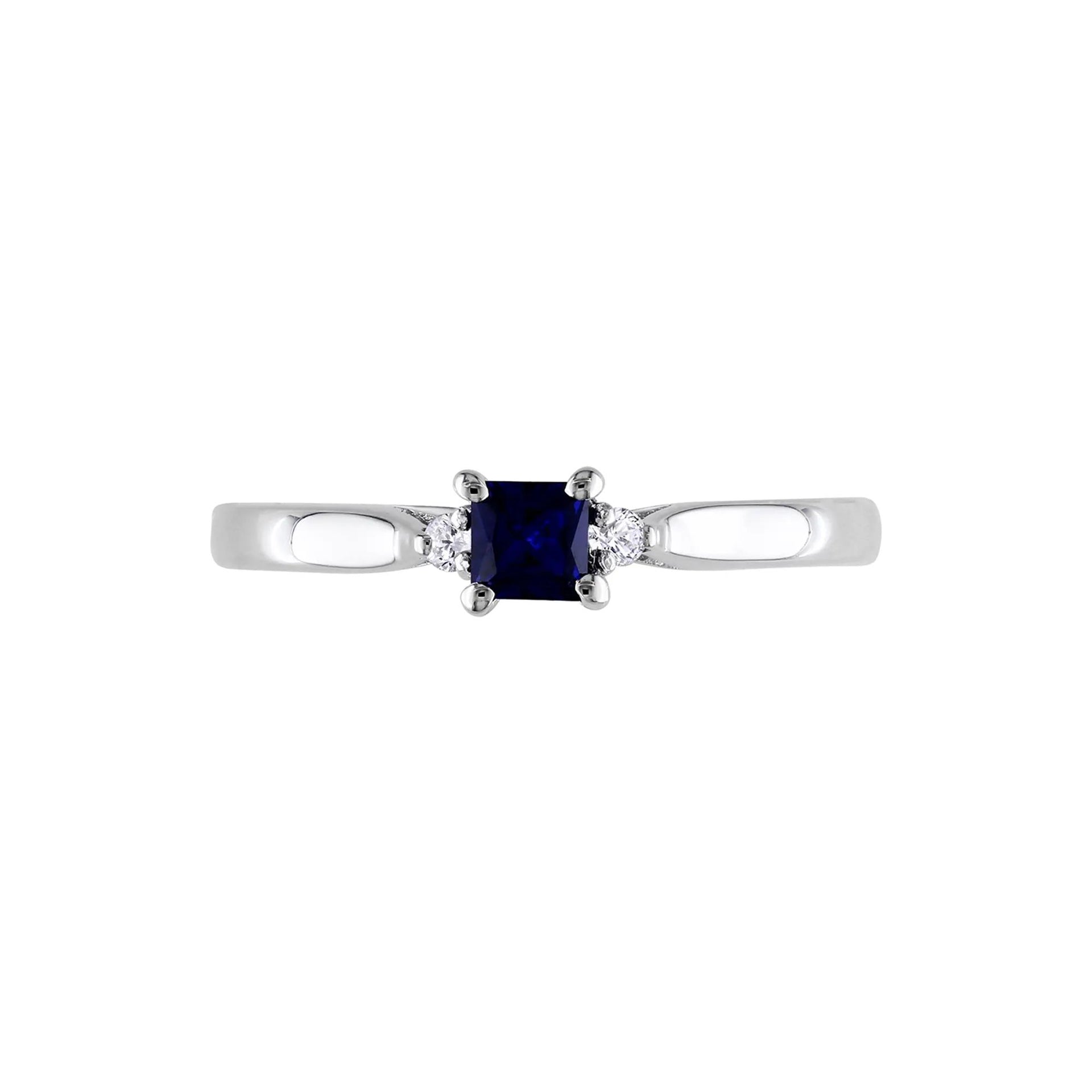 Lab Created Blue Sapphire & Diamond Ring .925 Sterling Silver White Size 5