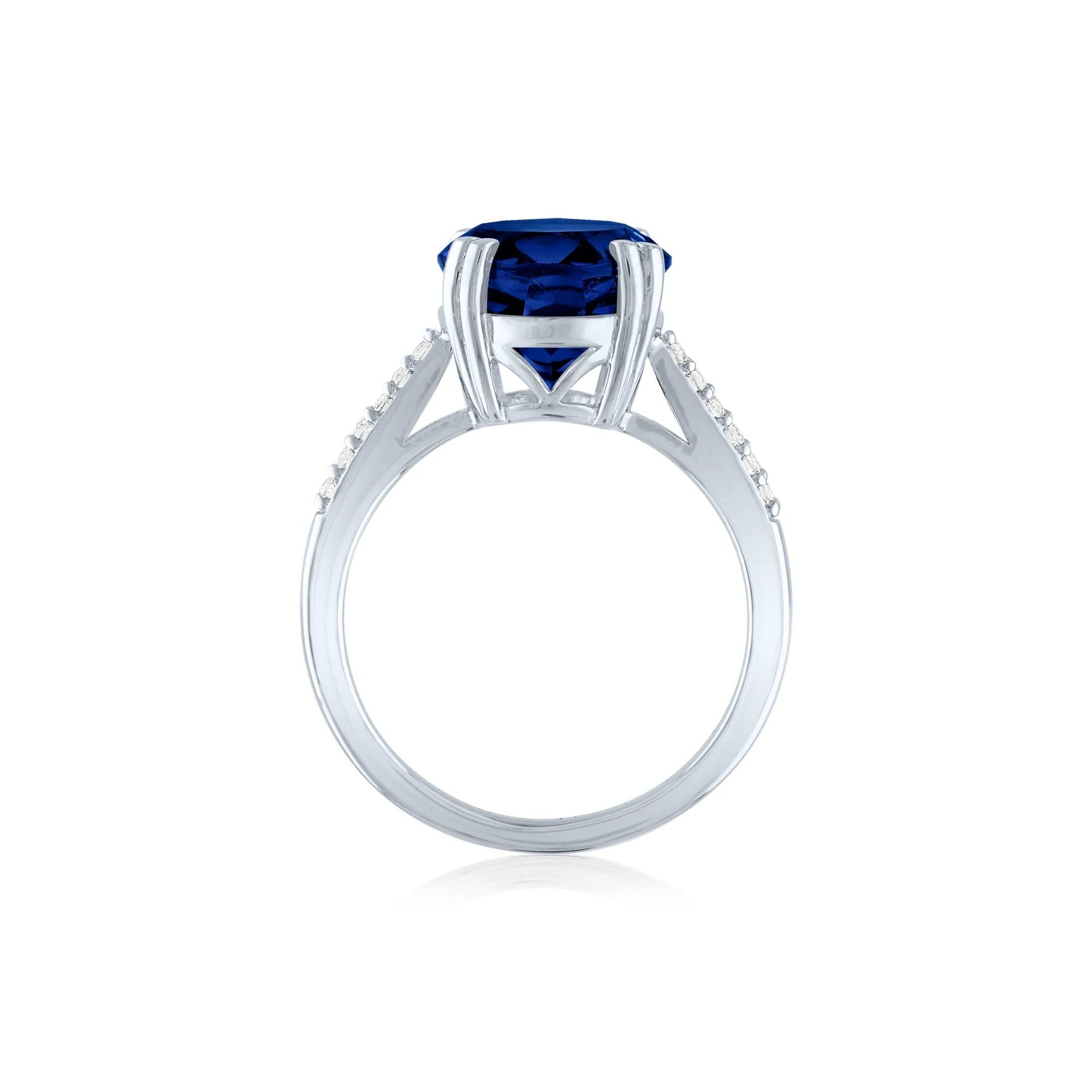Lab-Created Blue Sapphire and Lab-Created White Sapphire Cocktail Ring .925 Sterling Silver Size 8.5 1mm