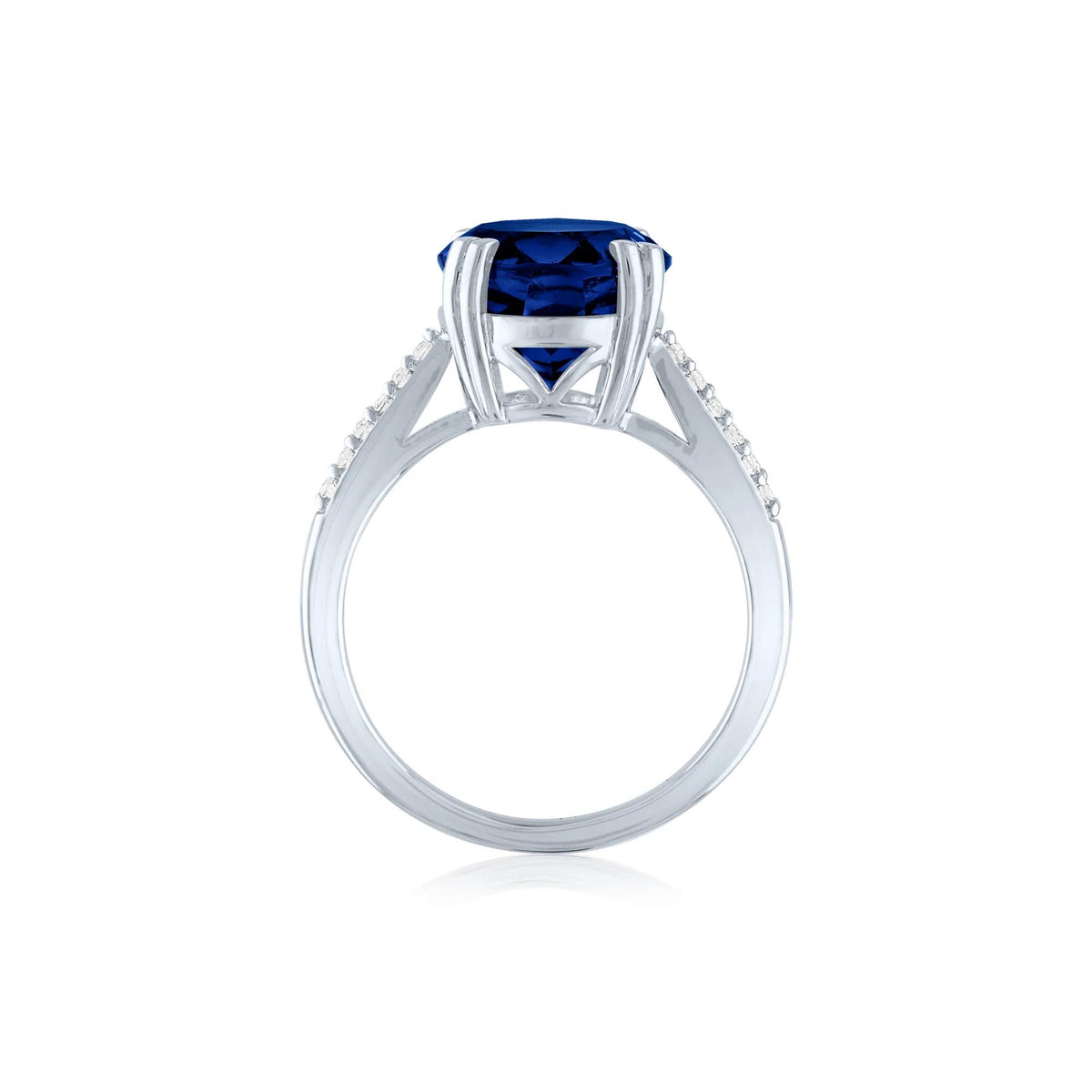Lab-Created Blue Sapphire and Lab-Created White Sapphire Cocktail Ring .925 Sterling Silver Size 8 1mm