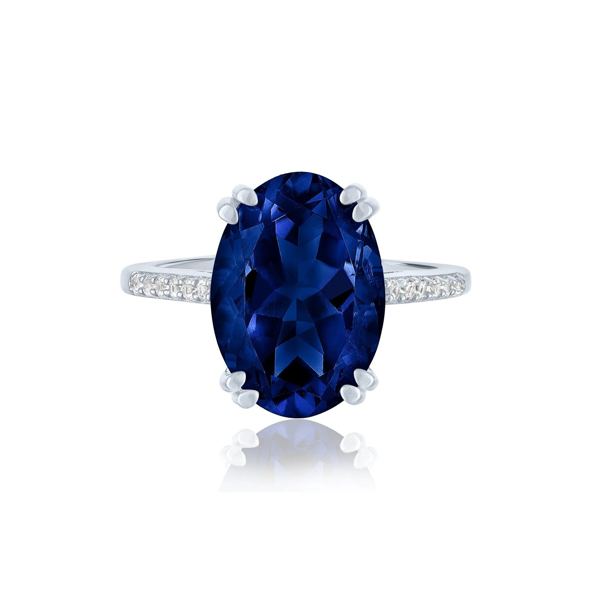 Lab-Created Blue Sapphire and Lab-Created White Sapphire Cocktail Ring .925 Sterling Silver Size 8.5 1mm