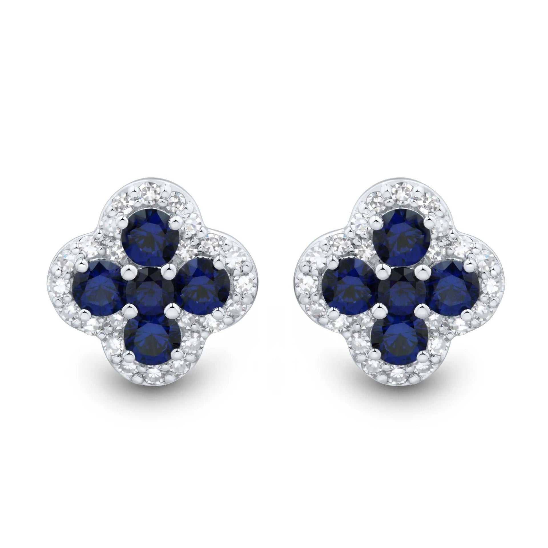 1/3 CT. Tw. Lab-Created Blue Sapphire and Lab Grown Diamond Clover Stud Earrings 10K White Gold Size 11.50mm