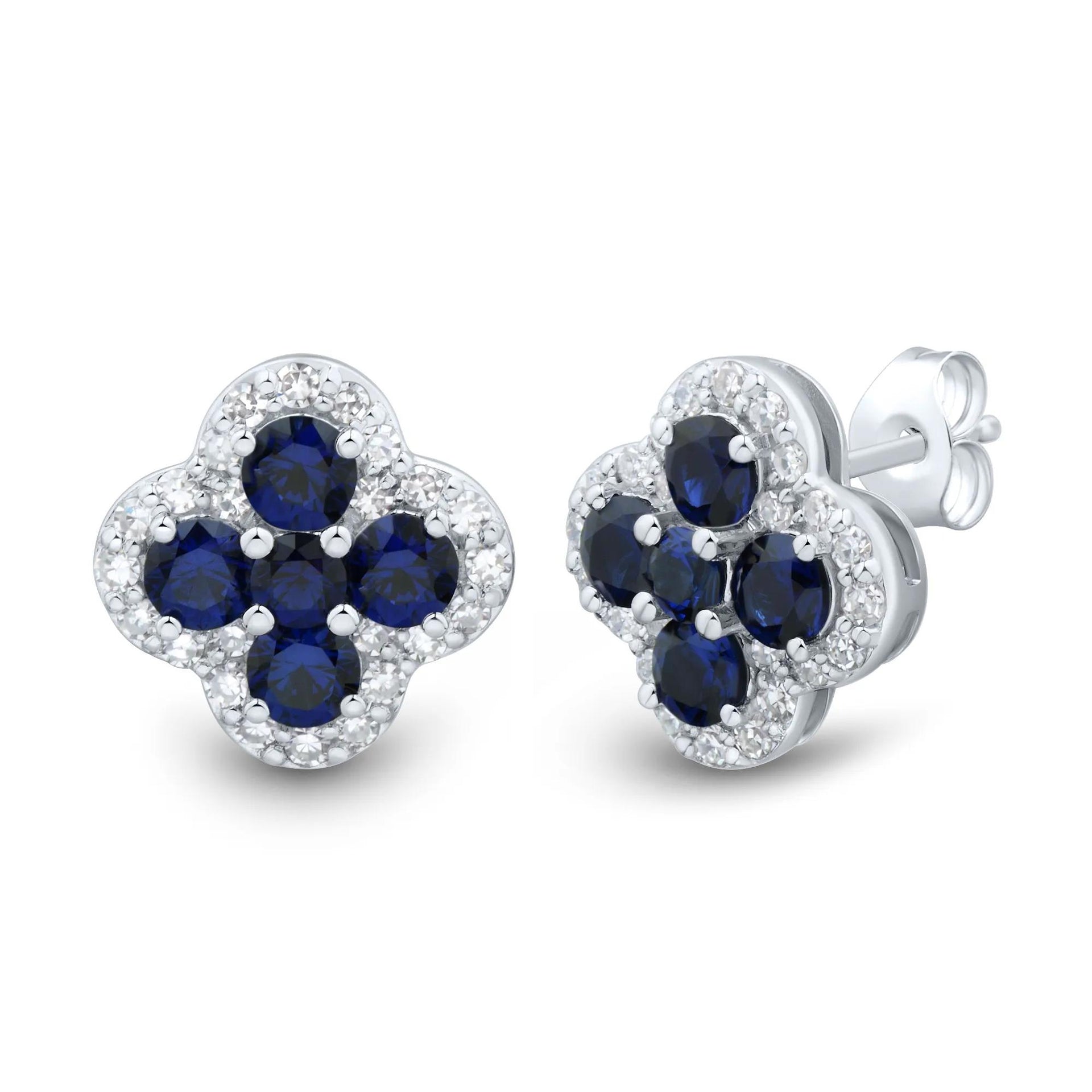 1/3 CT. Tw. Lab-Created Blue Sapphire and Lab Grown Diamond Clover Stud Earrings 10K White Gold Size 11.50mm