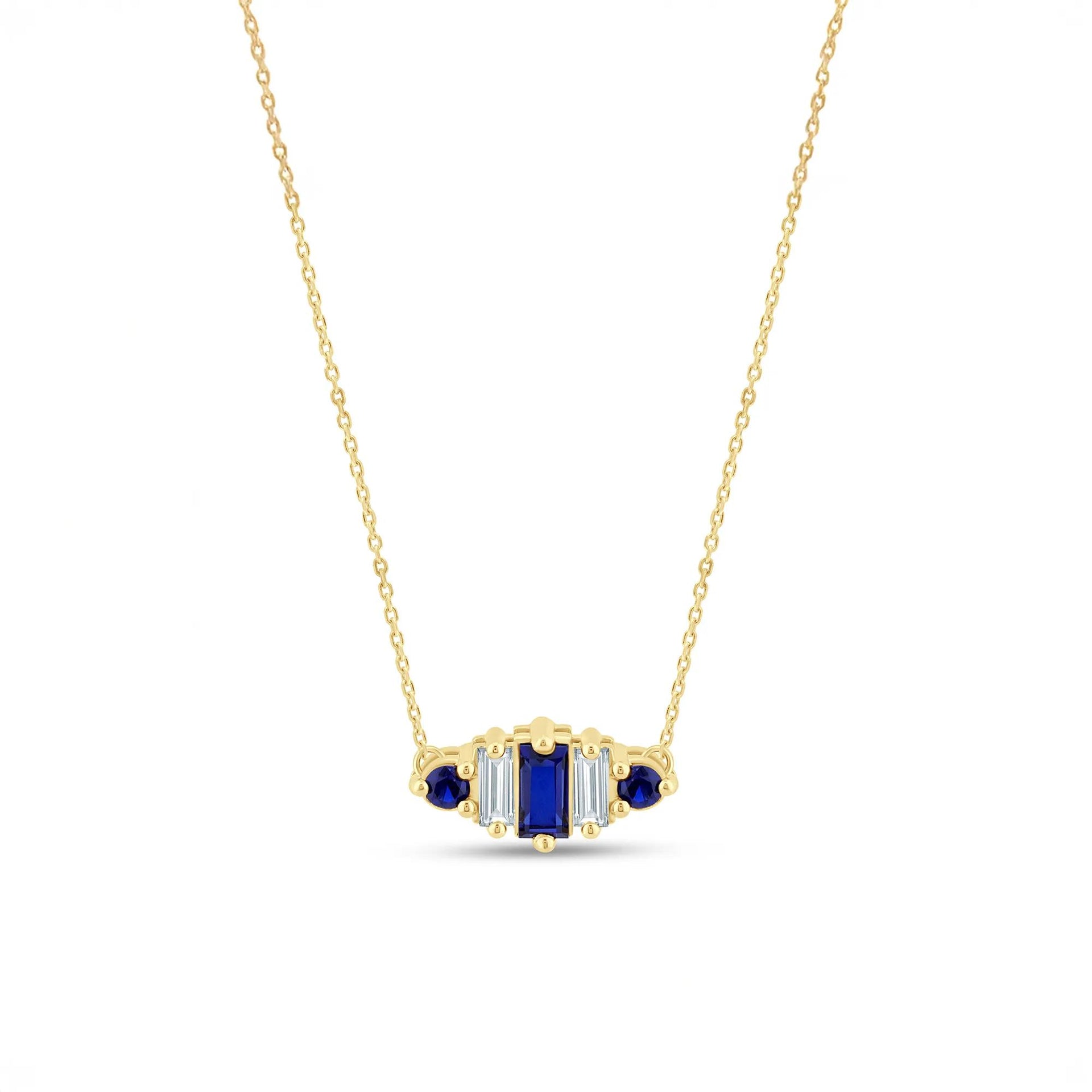 1/5 CT. Tw. Lab-Created Blue Sapphire and Lab Grown Diamond Necklace 10K Yellow Gold Size 17.5"