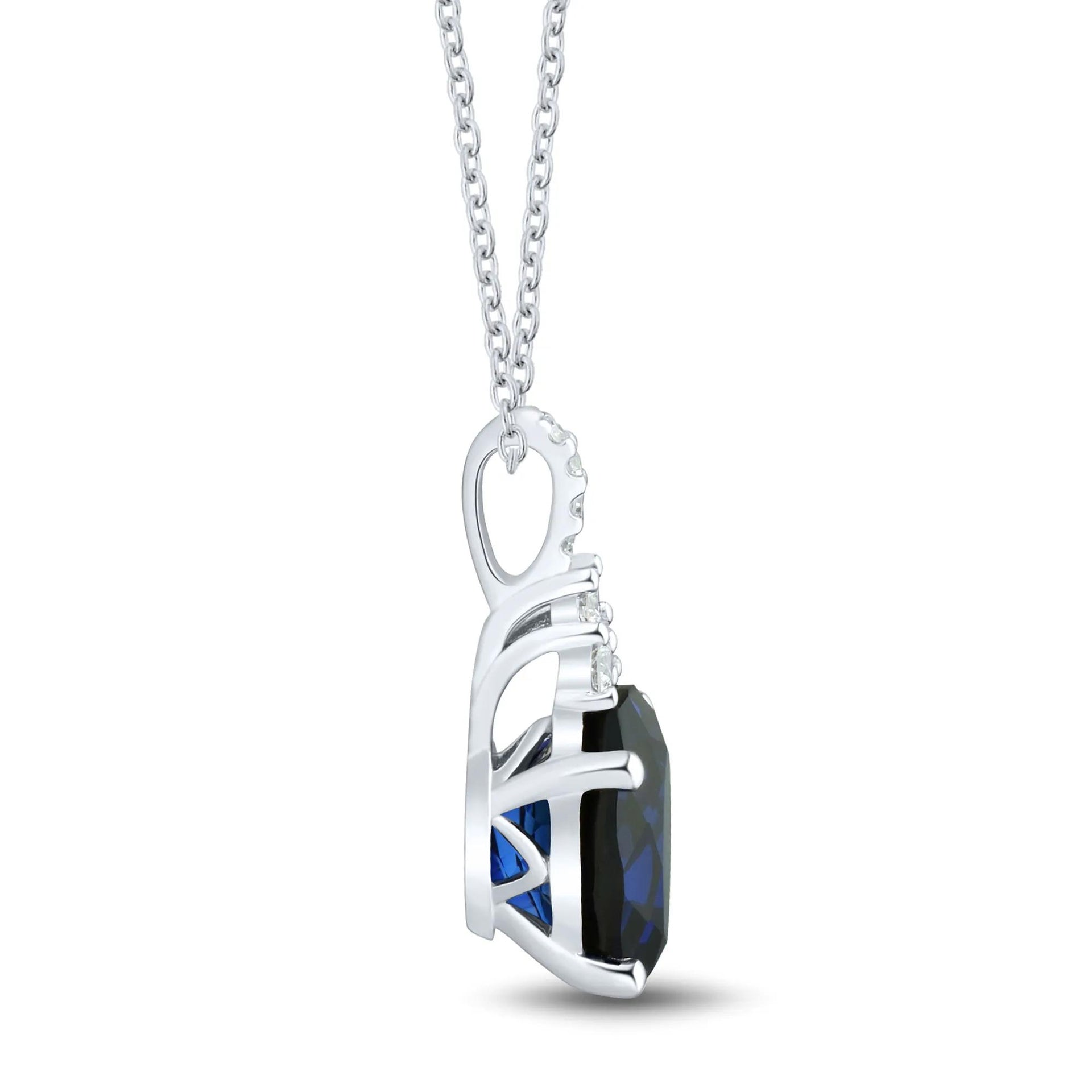 1/8 CT. Tw. Lab-Created Blue Sapphire and Lab Grown Diamond Pendant Necklace 10K White Gold Size 18"
